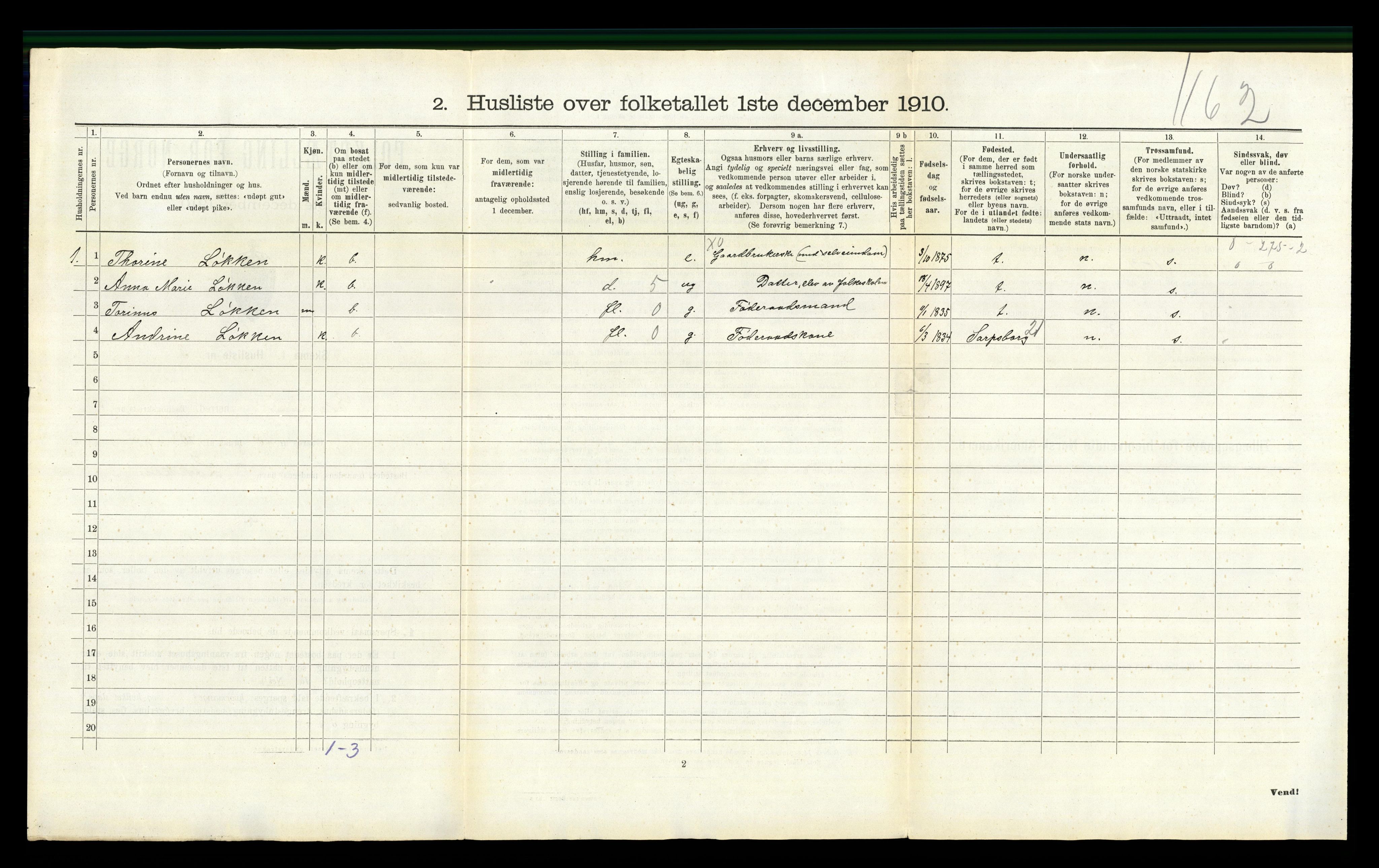 RA, 1910 census for Elverum, 1910, p. 630