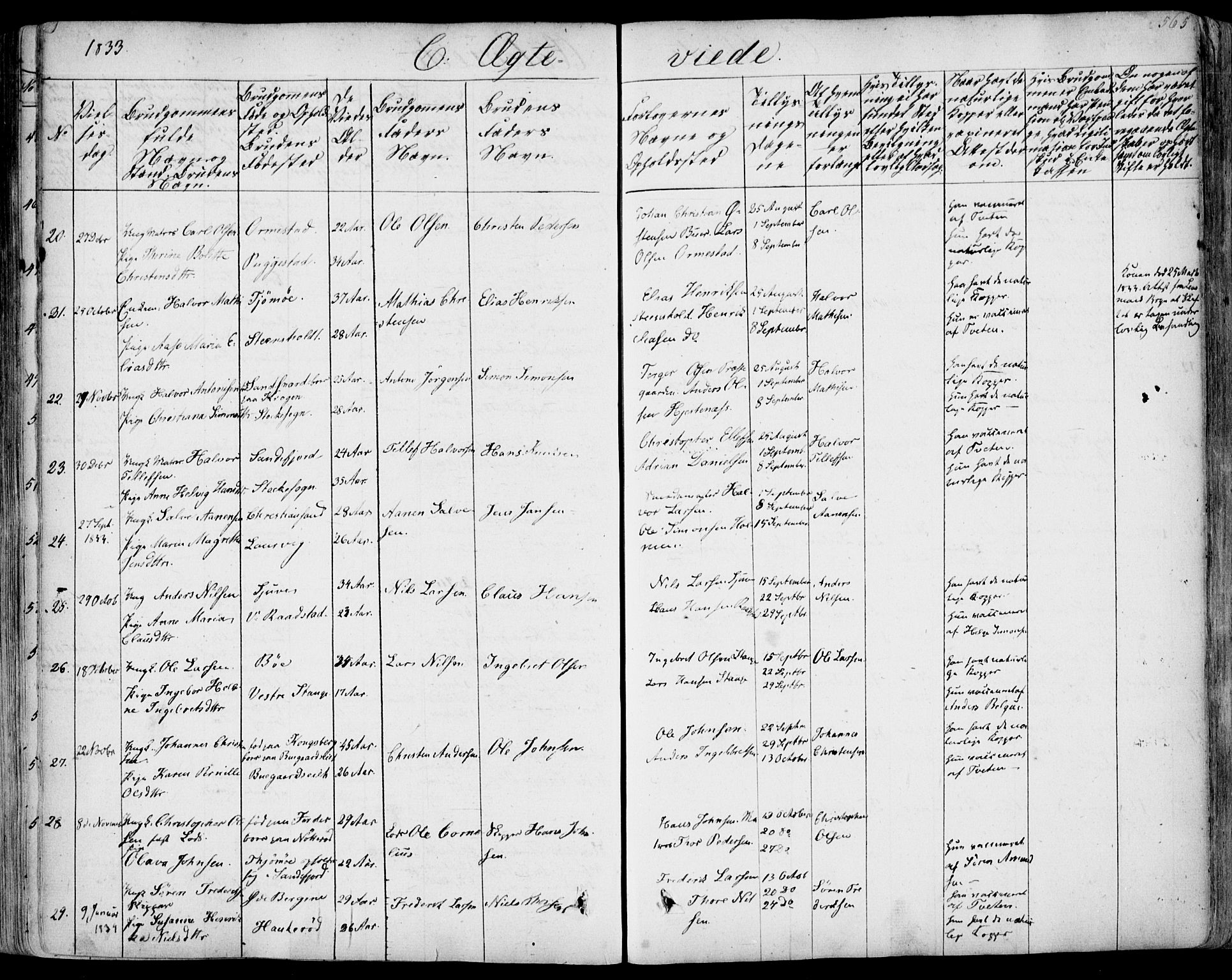 Sandar kirkebøker, SAKO/A-243/F/Fa/L0005: Parish register (official) no. 5, 1832-1847, p. 564-565