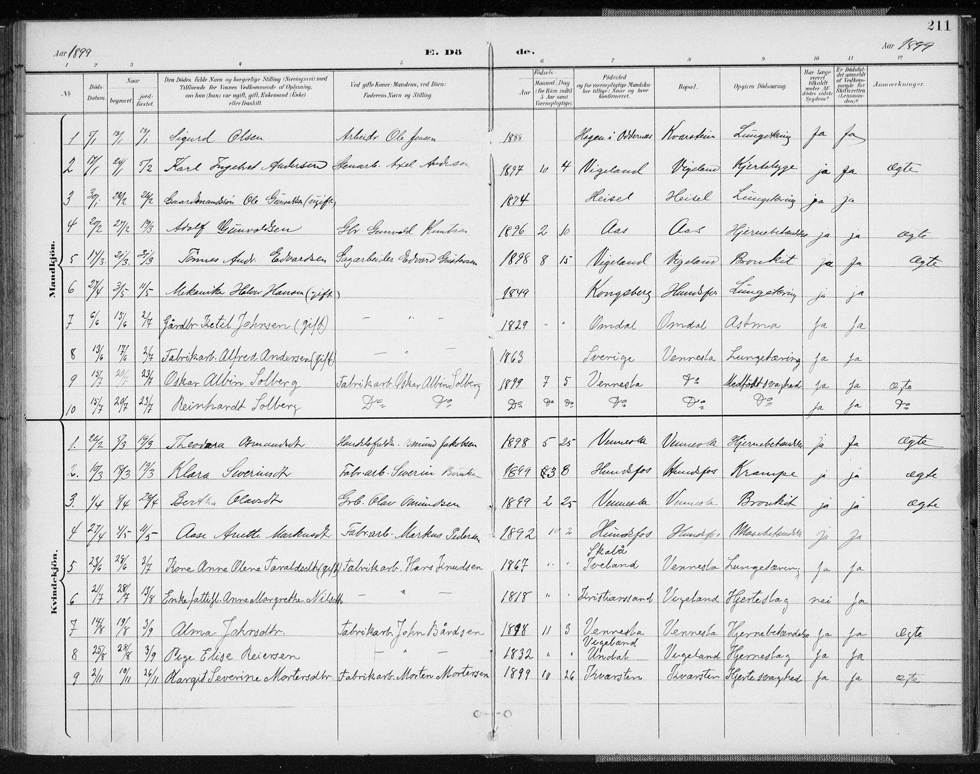 Vennesla sokneprestkontor, AV/SAK-1111-0045/Fa/Fab/L0005: Parish register (official) no. A 5, 1897-1909, p. 211