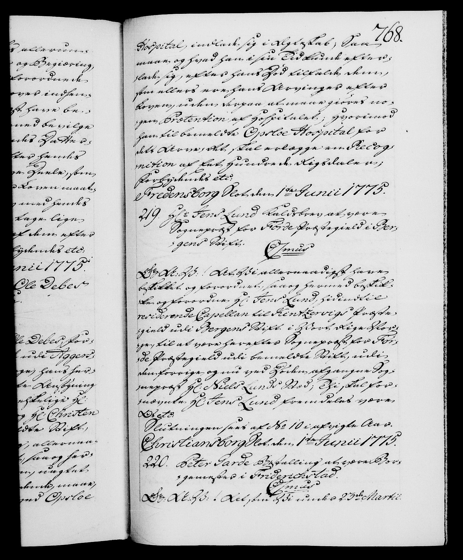 Danske Kanselli 1572-1799, RA/EA-3023/F/Fc/Fca/Fcaa/L0046: Norske registre, 1773-1775, p. 768a
