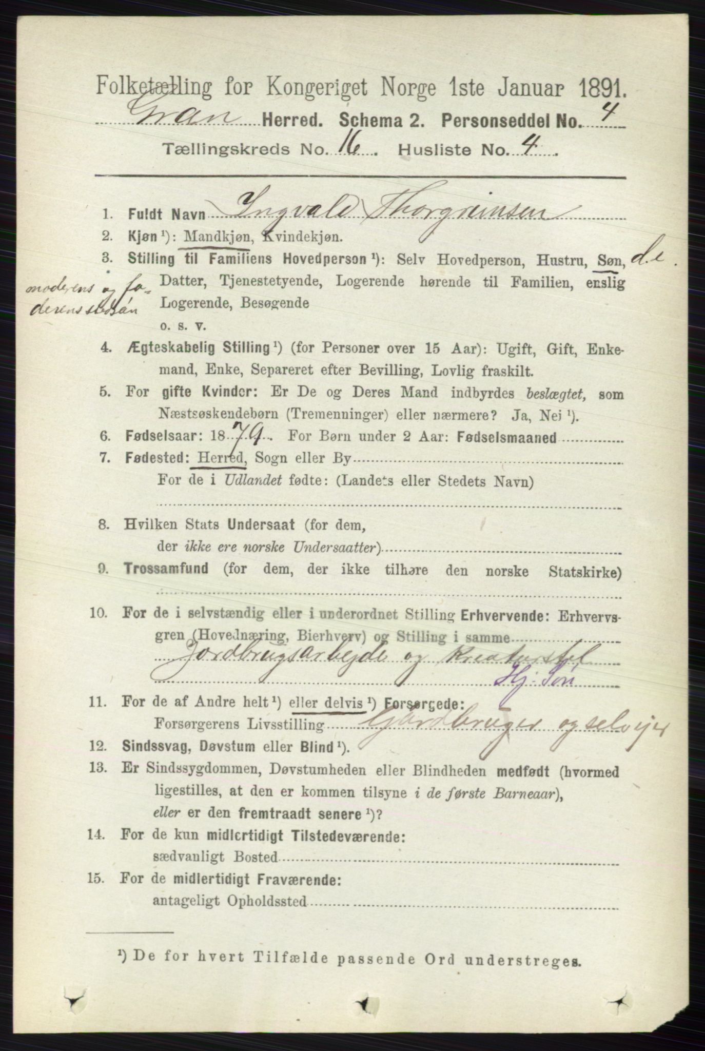 RA, 1891 census for 0534 Gran, 1891, p. 8122