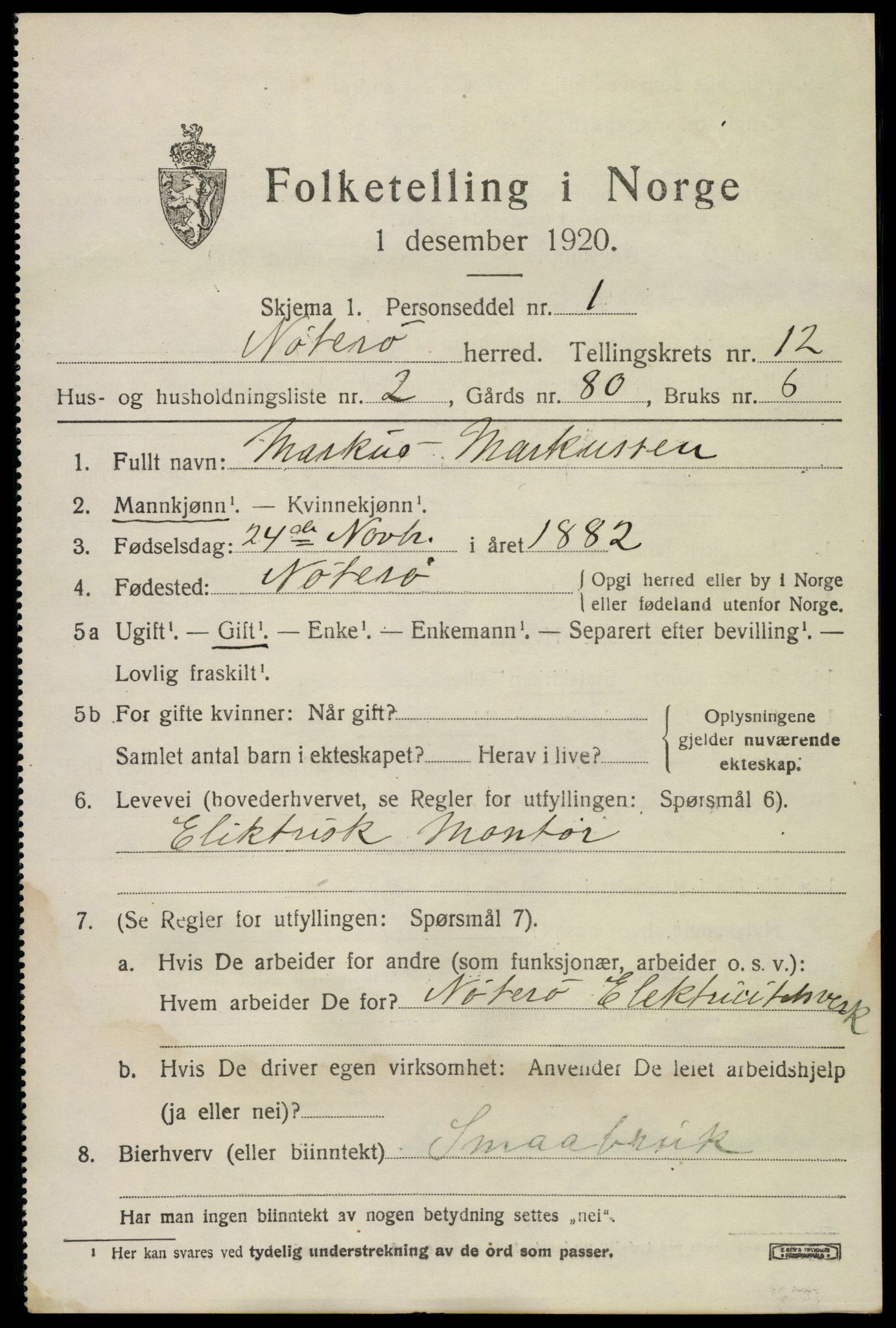 SAKO, 1920 census for Nøtterøy, 1920, p. 14739