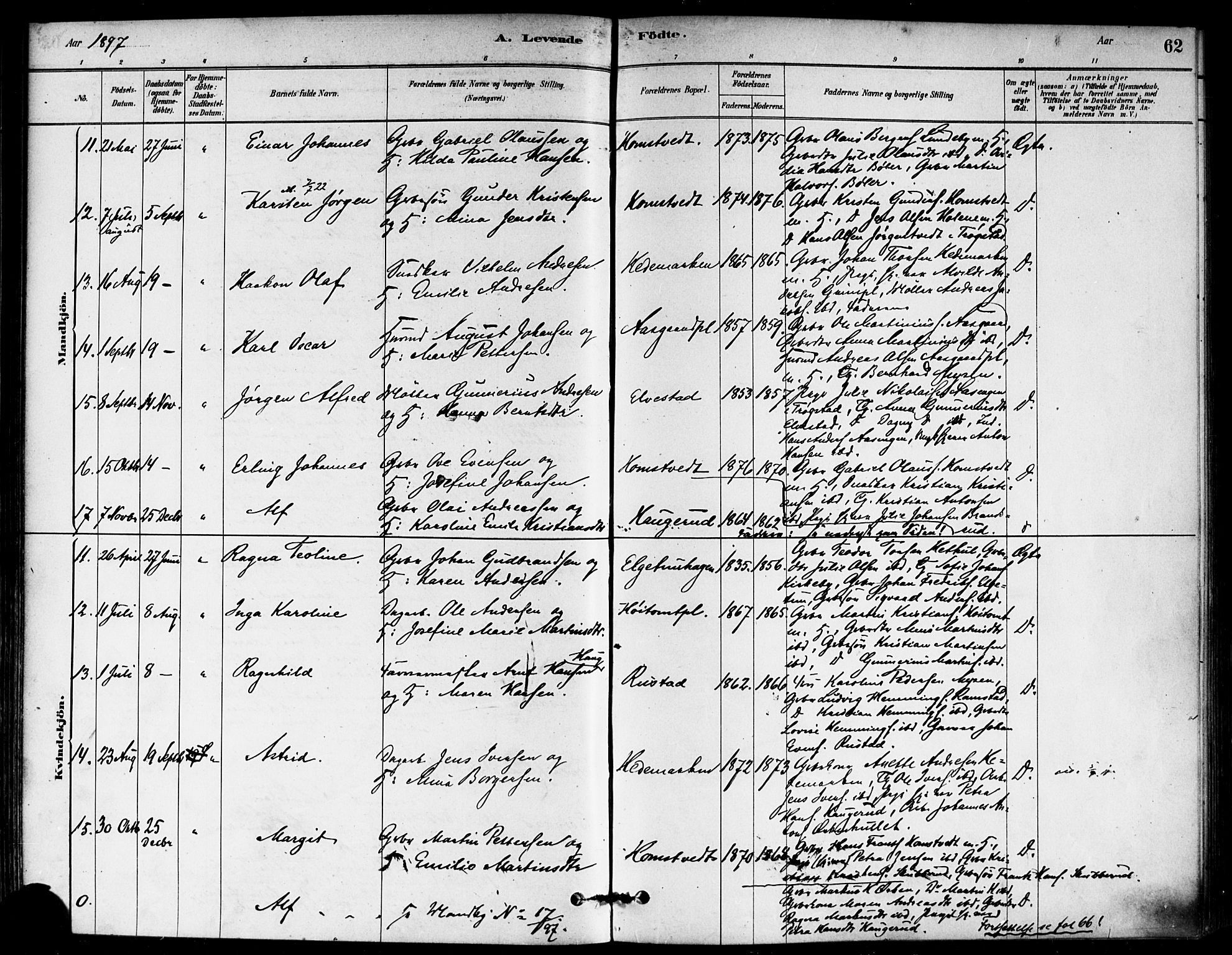 Eidsberg prestekontor Kirkebøker, AV/SAO-A-10905/F/Fb/L0001: Parish register (official) no. II 1, 1879-1900, p. 62