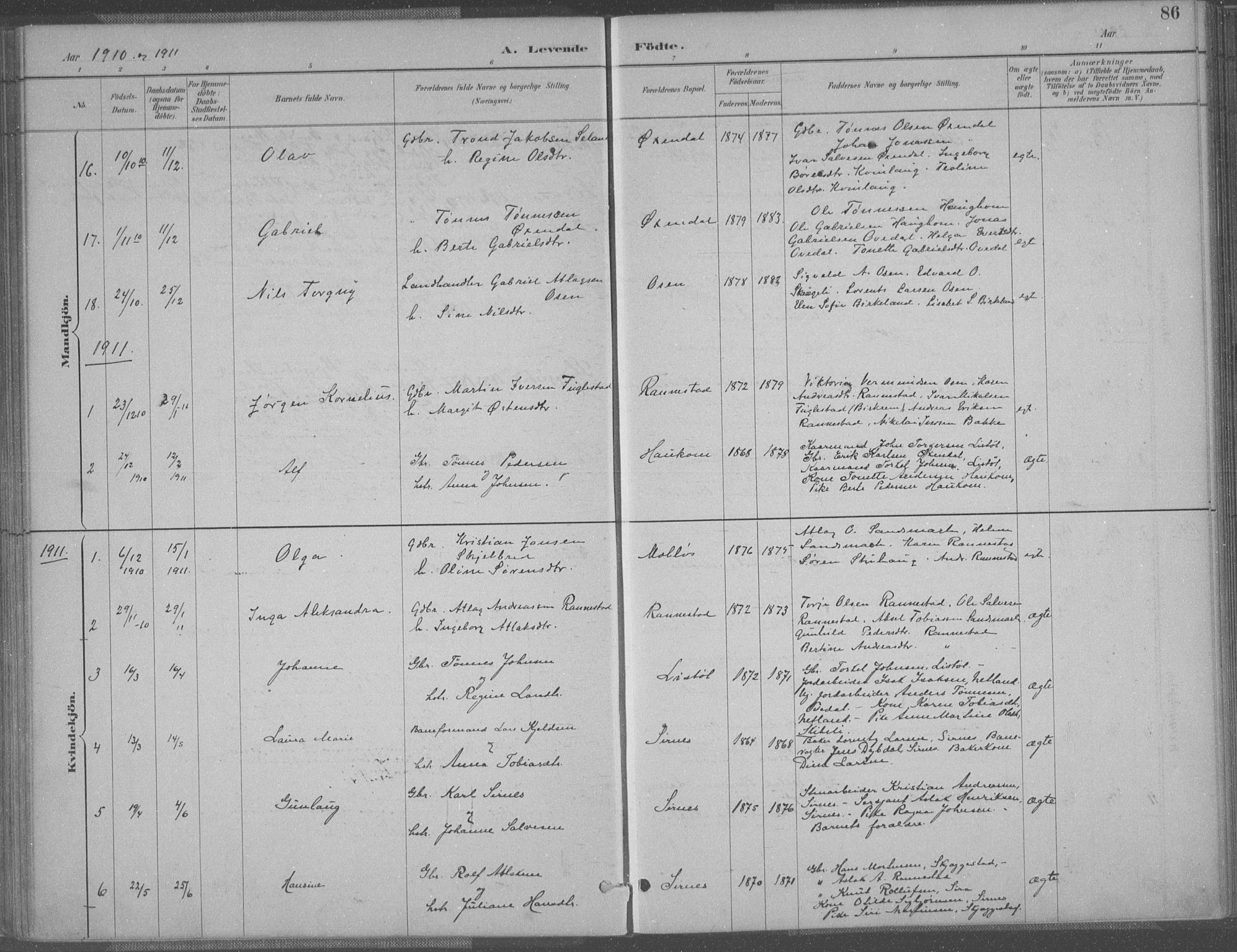 Bakke sokneprestkontor, SAK/1111-0002/F/Fa/Faa/L0008: Parish register (official) no. A 8, 1887-1911, p. 86