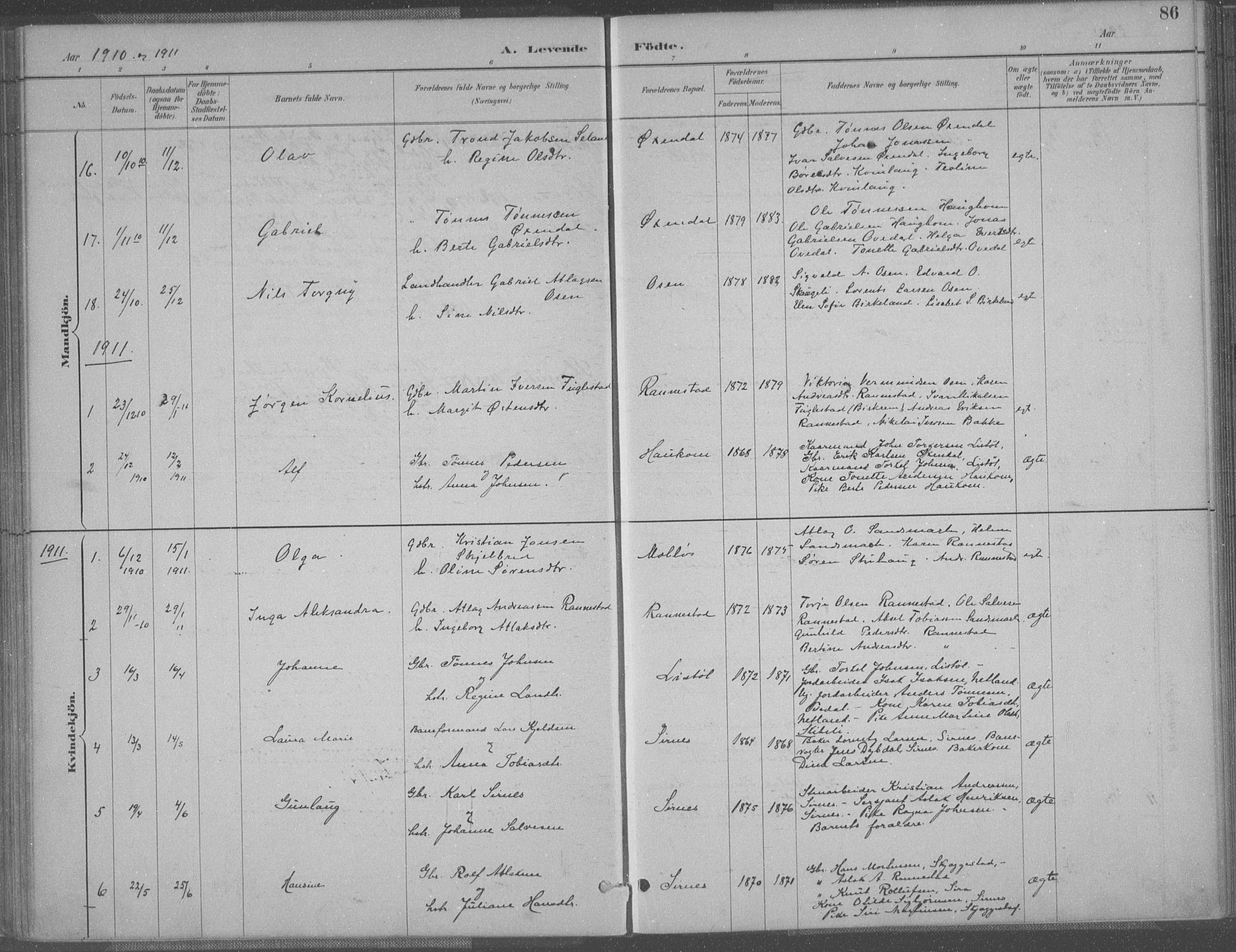 Bakke sokneprestkontor, AV/SAK-1111-0002/F/Fa/Faa/L0008: Parish register (official) no. A 8, 1887-1911, p. 86