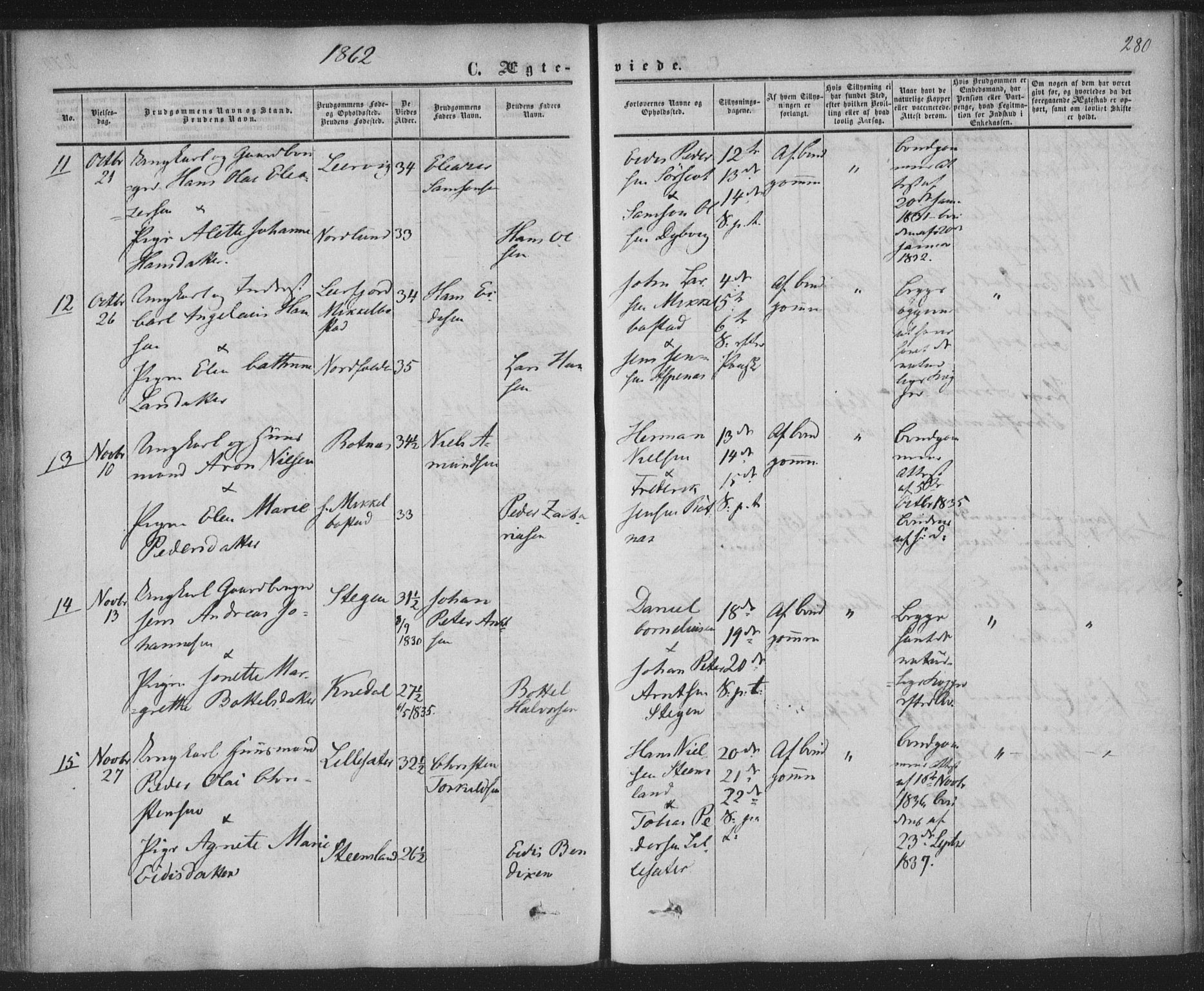 Ministerialprotokoller, klokkerbøker og fødselsregistre - Nordland, AV/SAT-A-1459/855/L0800: Parish register (official) no. 855A08, 1852-1864, p. 280