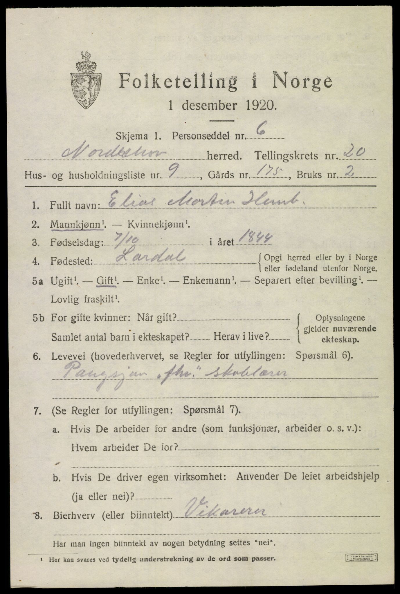 SAKO, 1920 census for Norderhov, 1920, p. 21466