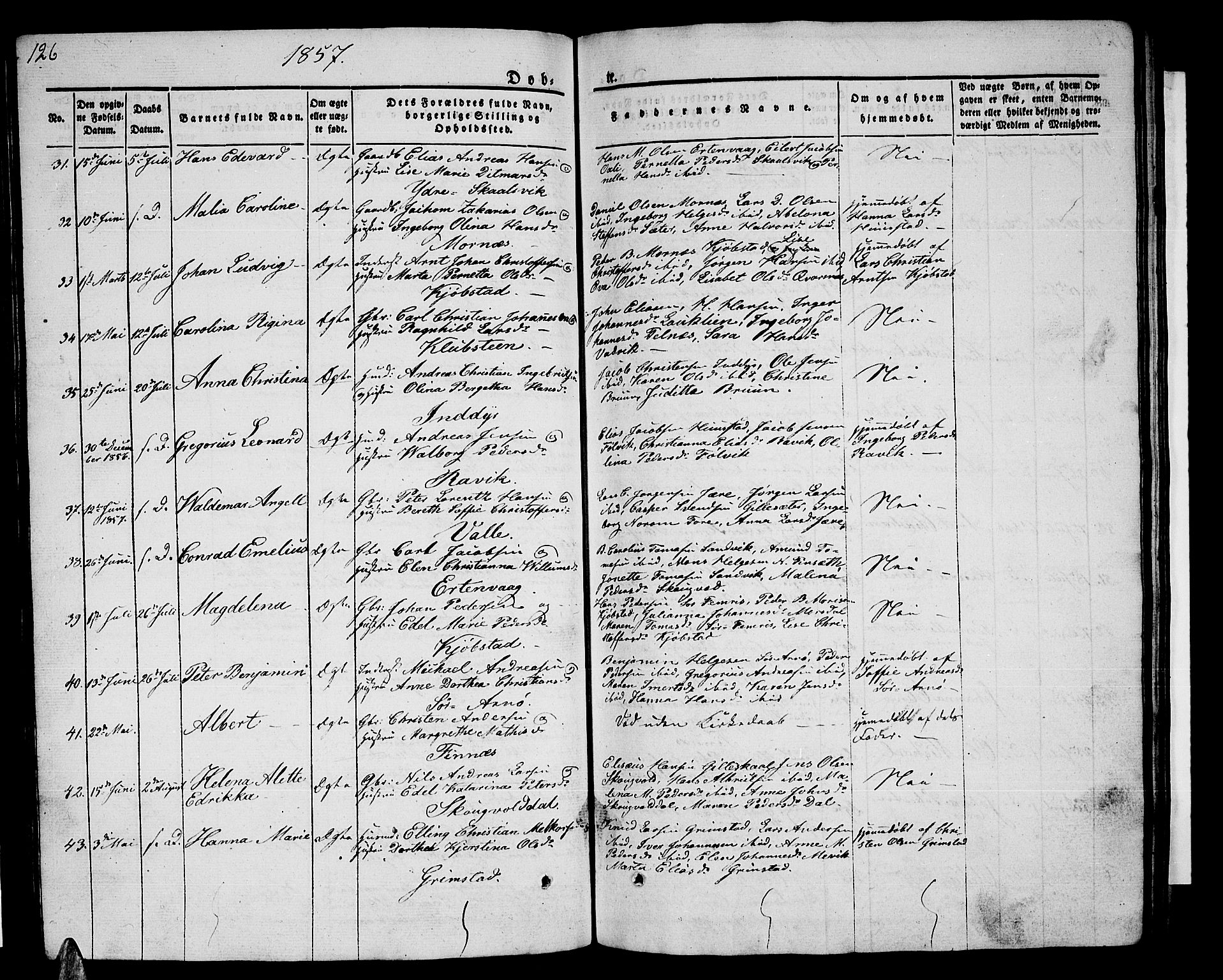 Ministerialprotokoller, klokkerbøker og fødselsregistre - Nordland, AV/SAT-A-1459/805/L0106: Parish register (copy) no. 805C02, 1841-1861, p. 126