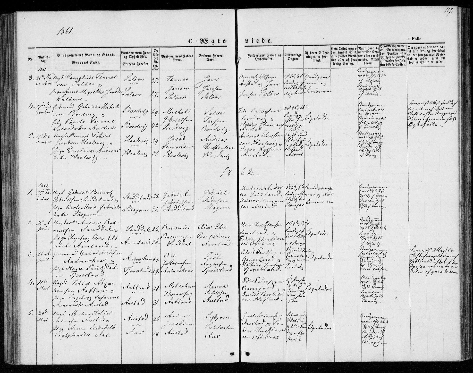 Lyngdal sokneprestkontor, SAK/1111-0029/F/Fa/Faa/L0002: Parish register (official) no. A 2, 1858-1870, p. 117