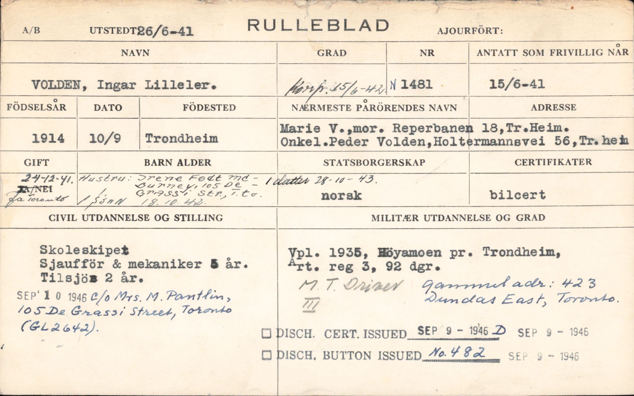 Forsvaret, Forsvarets overkommando/Luftforsvarsstaben, RA/RAFA-4079/P/Pa/L0038: Personellpapirer, 1914, p. 408