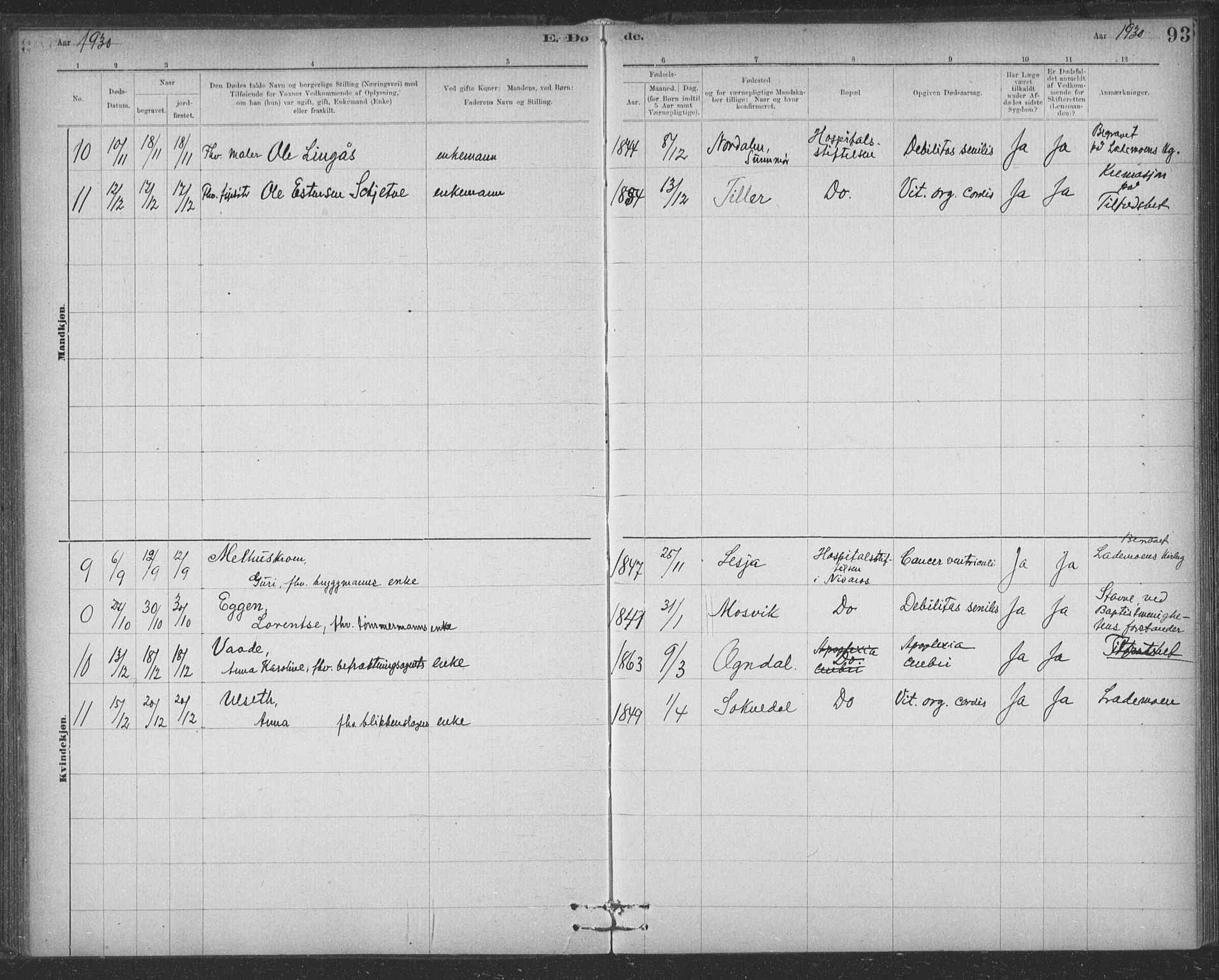 Ministerialprotokoller, klokkerbøker og fødselsregistre - Sør-Trøndelag, AV/SAT-A-1456/623/L0470: Parish register (official) no. 623A04, 1884-1938, p. 93