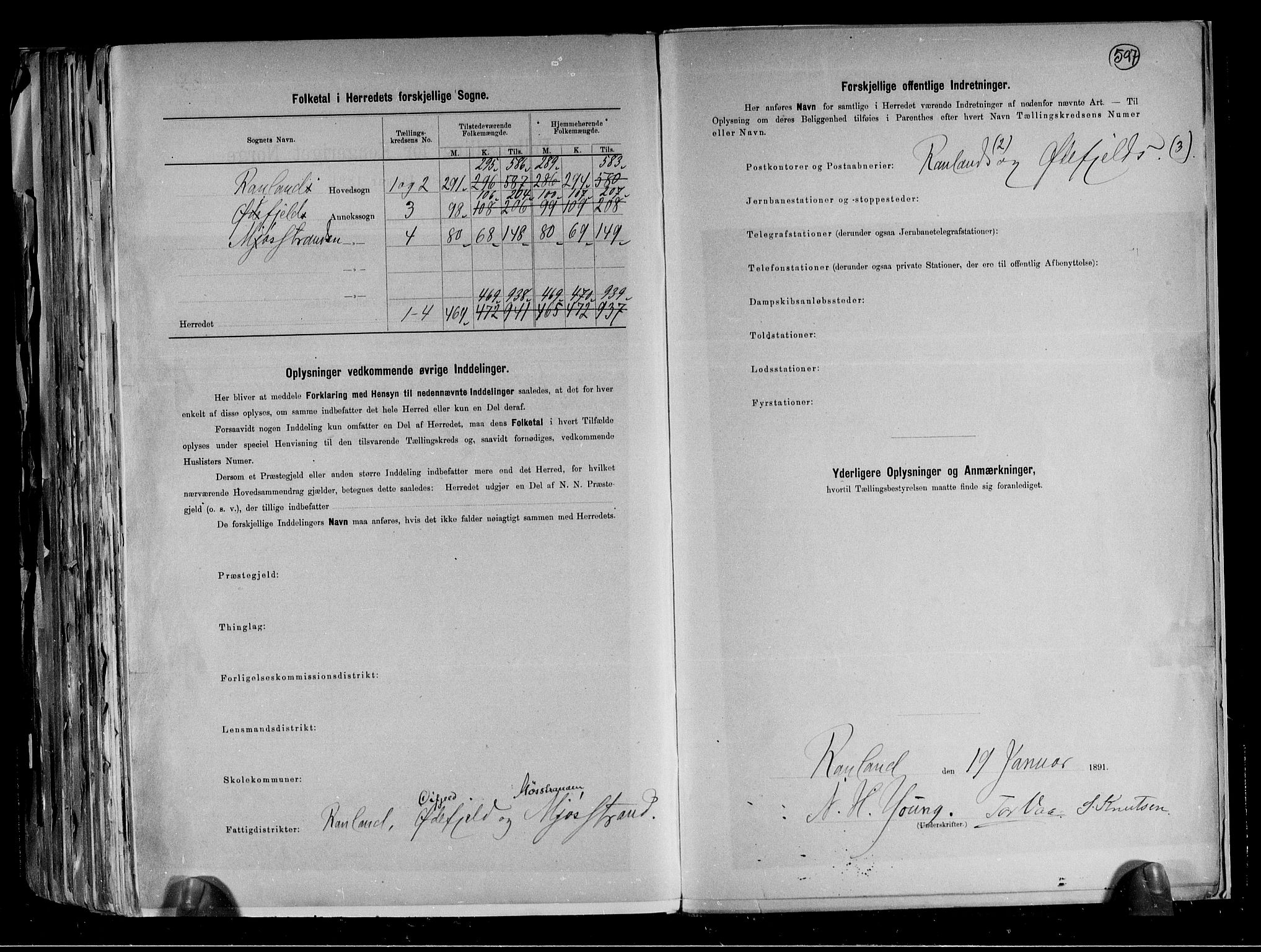 RA, 1891 census for 0835 Rauland, 1891, p. 3