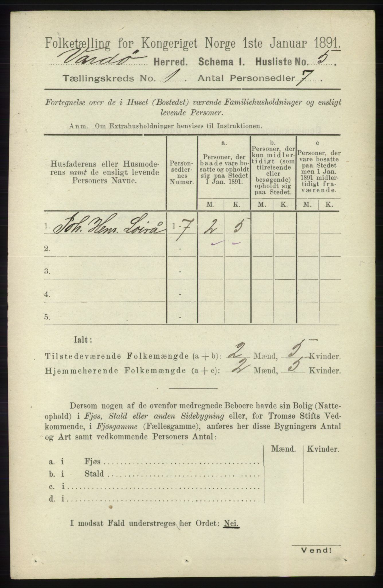 RA, 1891 census for 2028 Vardø, 1891, p. 20