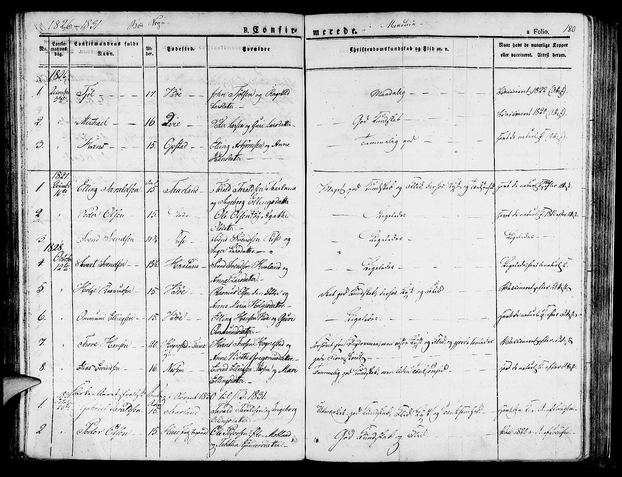 Hå sokneprestkontor, SAST/A-101801/001/30BA/L0004: Parish register (official) no. A 4.1 /3, 1816-1836, p. 180