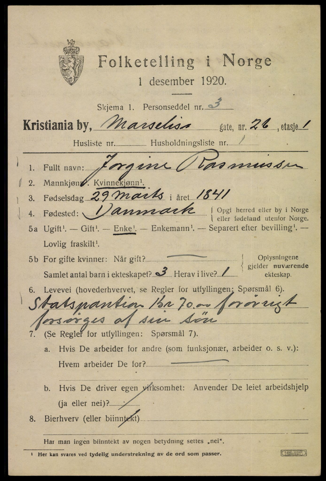 SAO, 1920 census for Kristiania, 1920, p. 391067