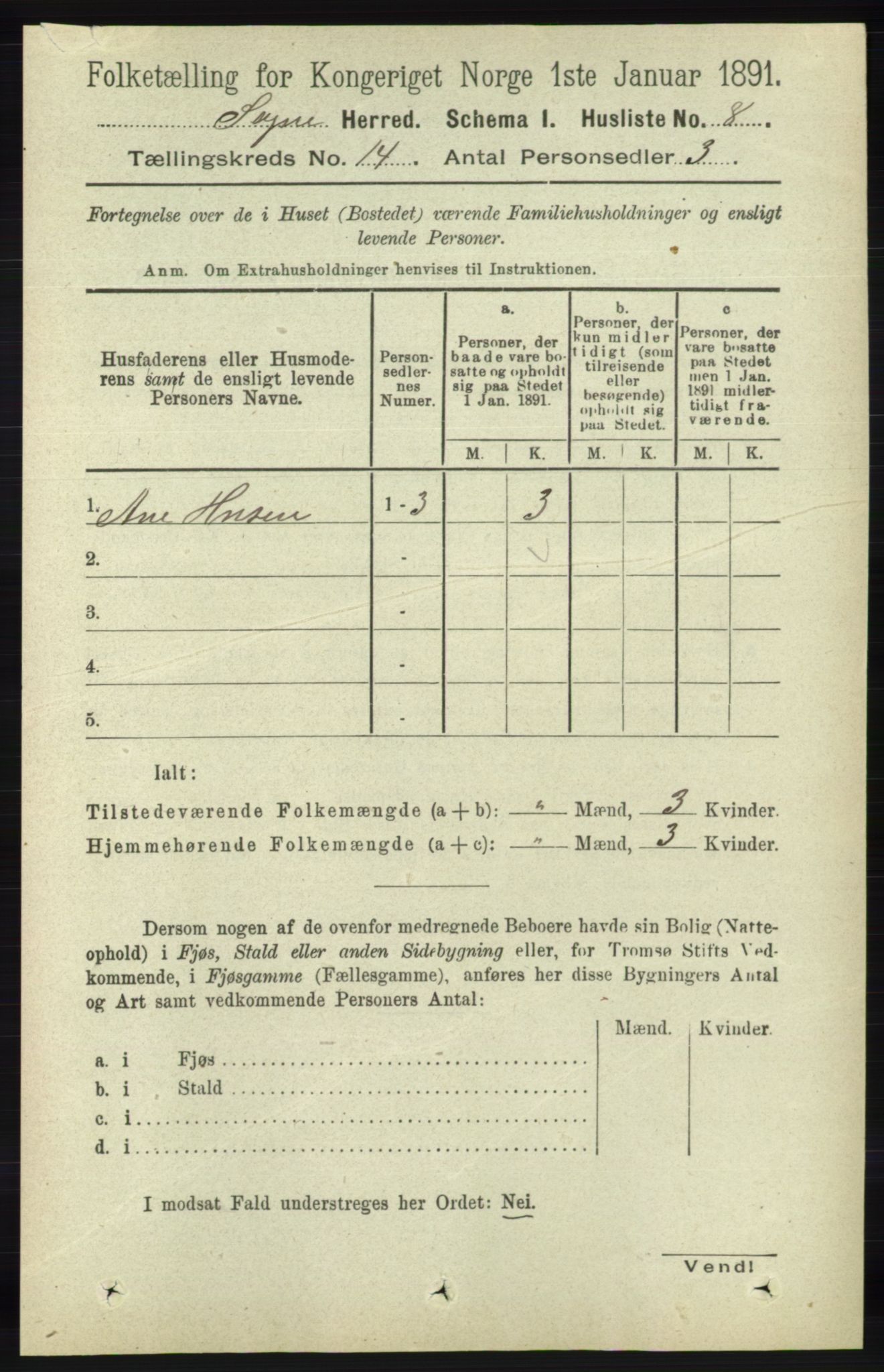 RA, 1891 census for 1018 Søgne, 1891, p. 3334