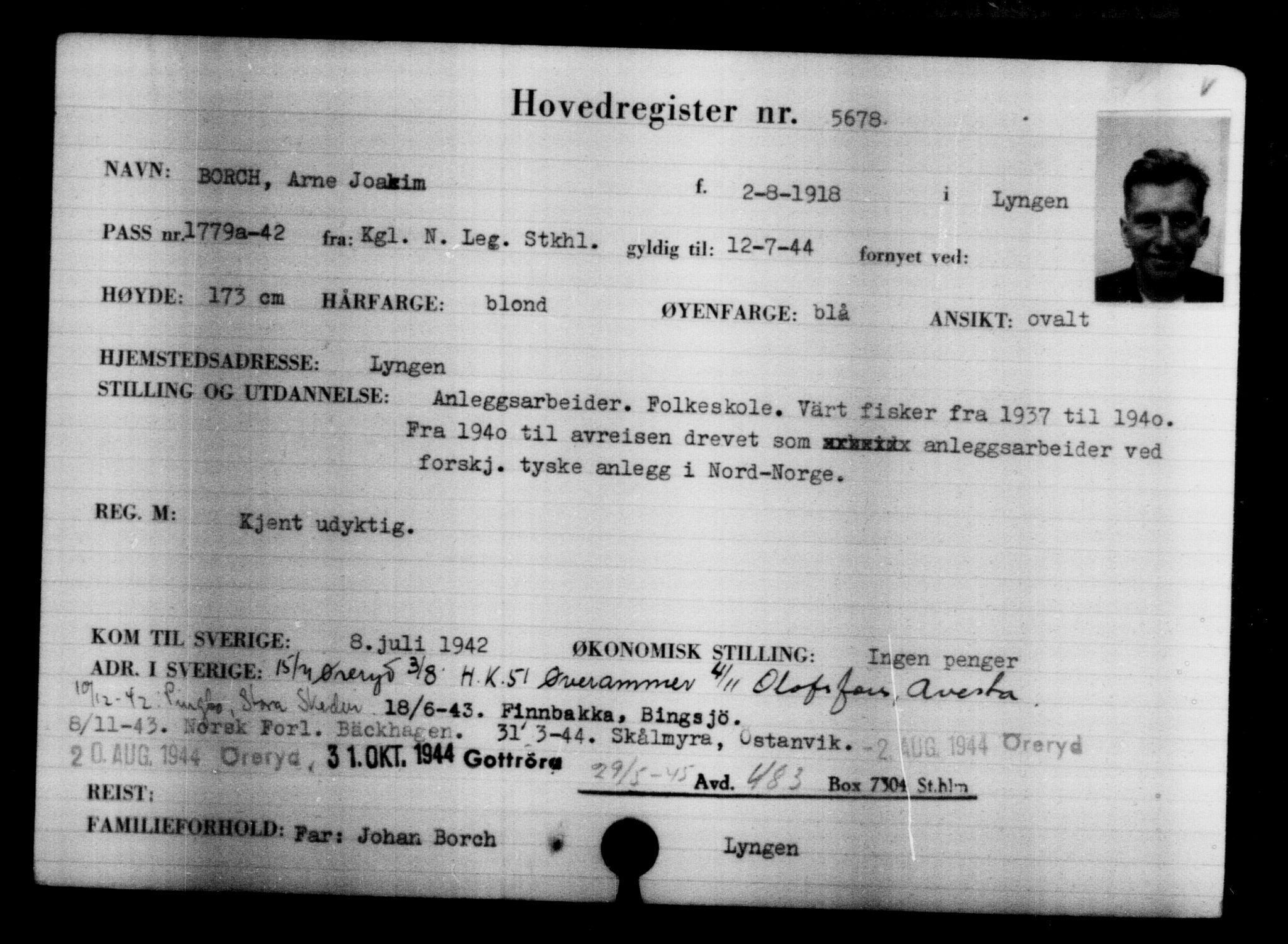 Utenriksstasjonene, Legasjonen i Stockholm, Flyktningkontoret, AV/RA-S-6753/V/Va/L0004: Kjesäterkartoteket, flyktninger med registreringsnr. 3496-6610, 1940-1945, p. 2526