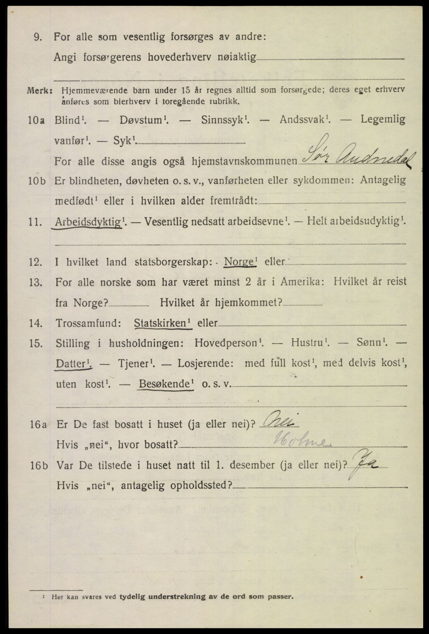 SAK, 1920 census for Sør-Audnedal, 1920, p. 2640