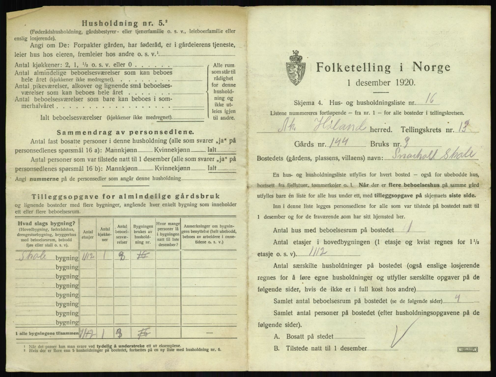 SAO, 1920 census for Høland, 1920, p. 2043