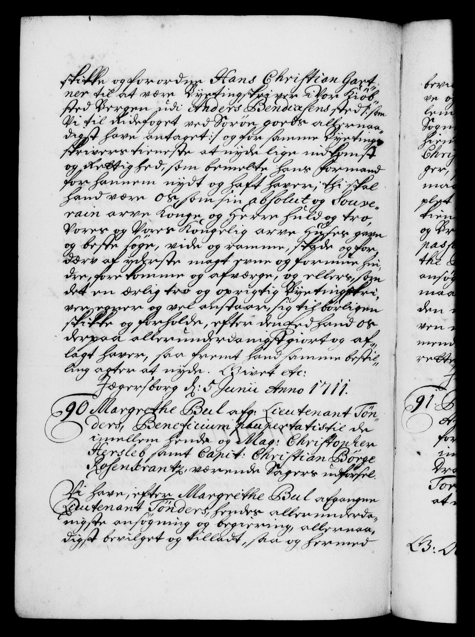 Danske Kanselli 1572-1799, RA/EA-3023/F/Fc/Fca/Fcaa/L0020: Norske registre, 1708-1711, p. 525b