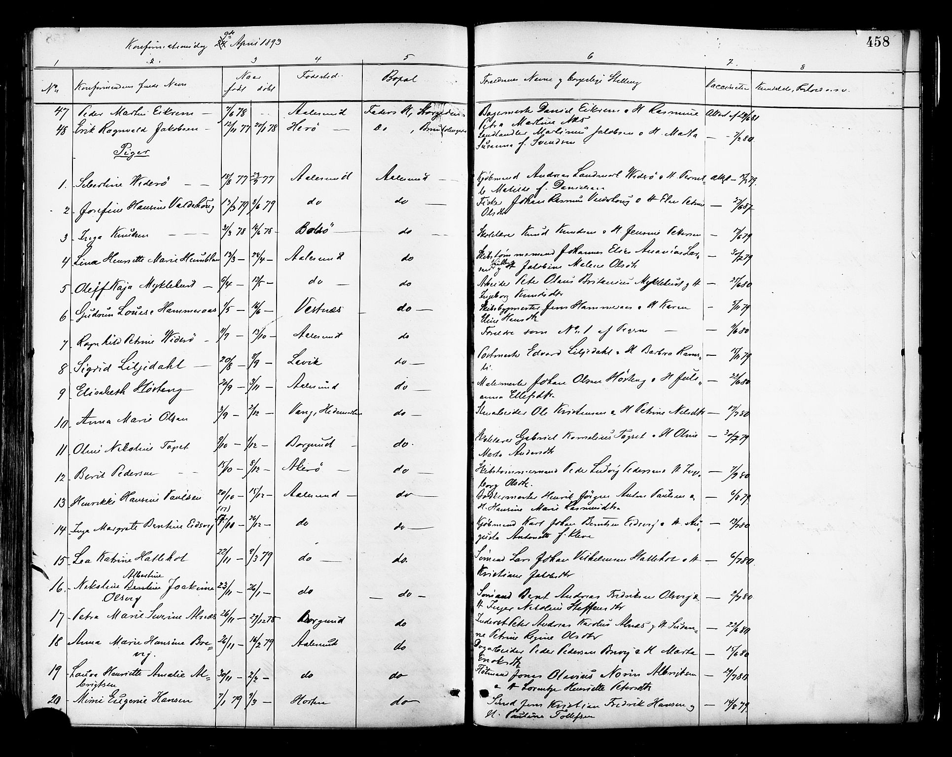 Ministerialprotokoller, klokkerbøker og fødselsregistre - Møre og Romsdal, SAT/A-1454/529/L0455: Parish register (official) no. 529A05, 1885-1893, p. 458