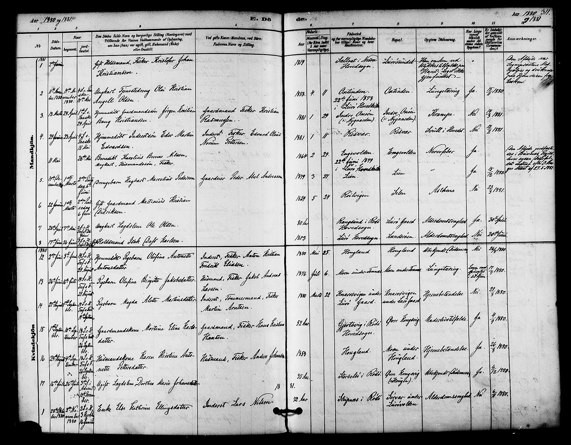 Ministerialprotokoller, klokkerbøker og fødselsregistre - Nordland, SAT/A-1459/839/L0568: Parish register (official) no. 839A05, 1880-1902, p. 311