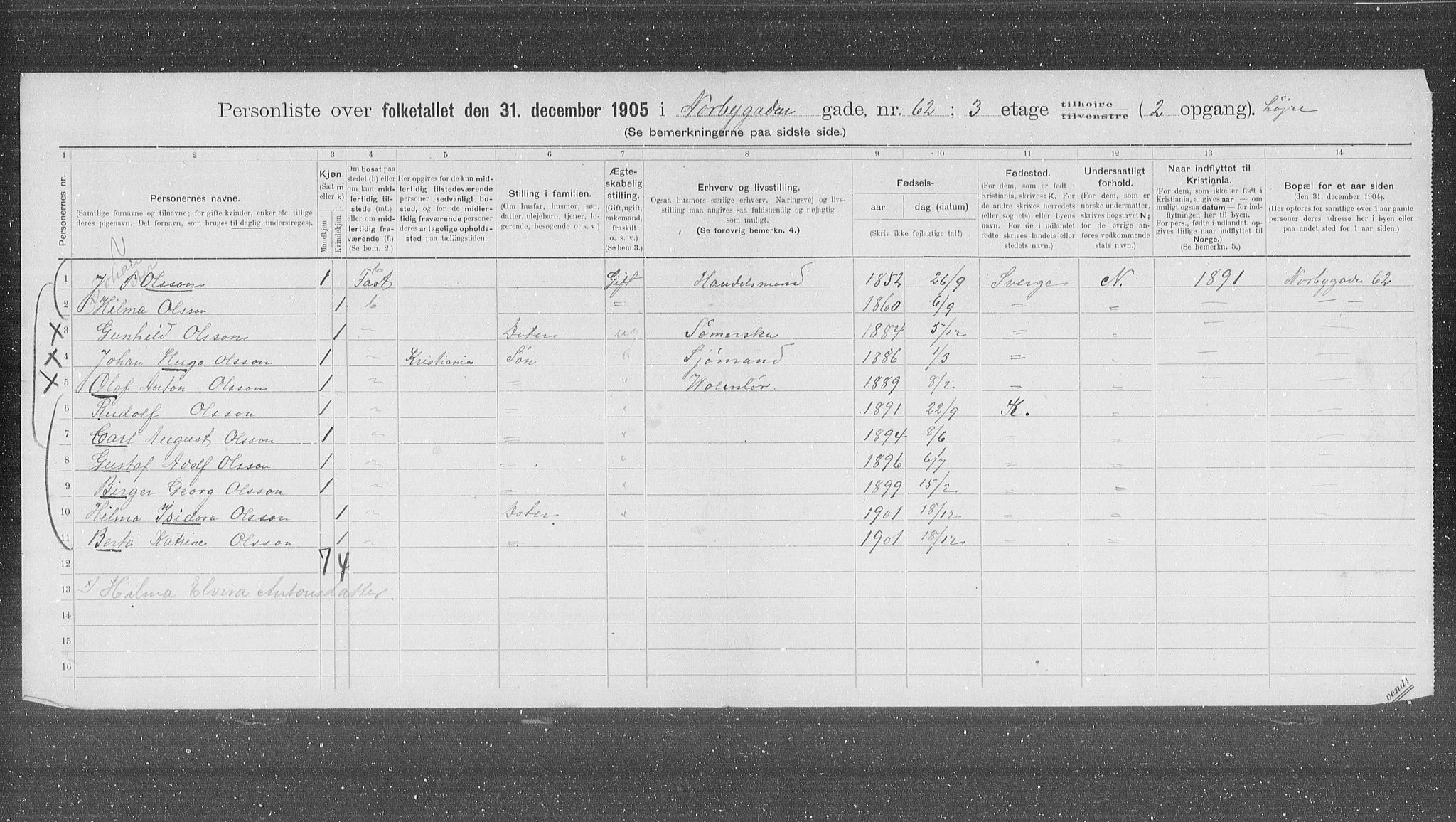 OBA, Municipal Census 1905 for Kristiania, 1905, p. 38130