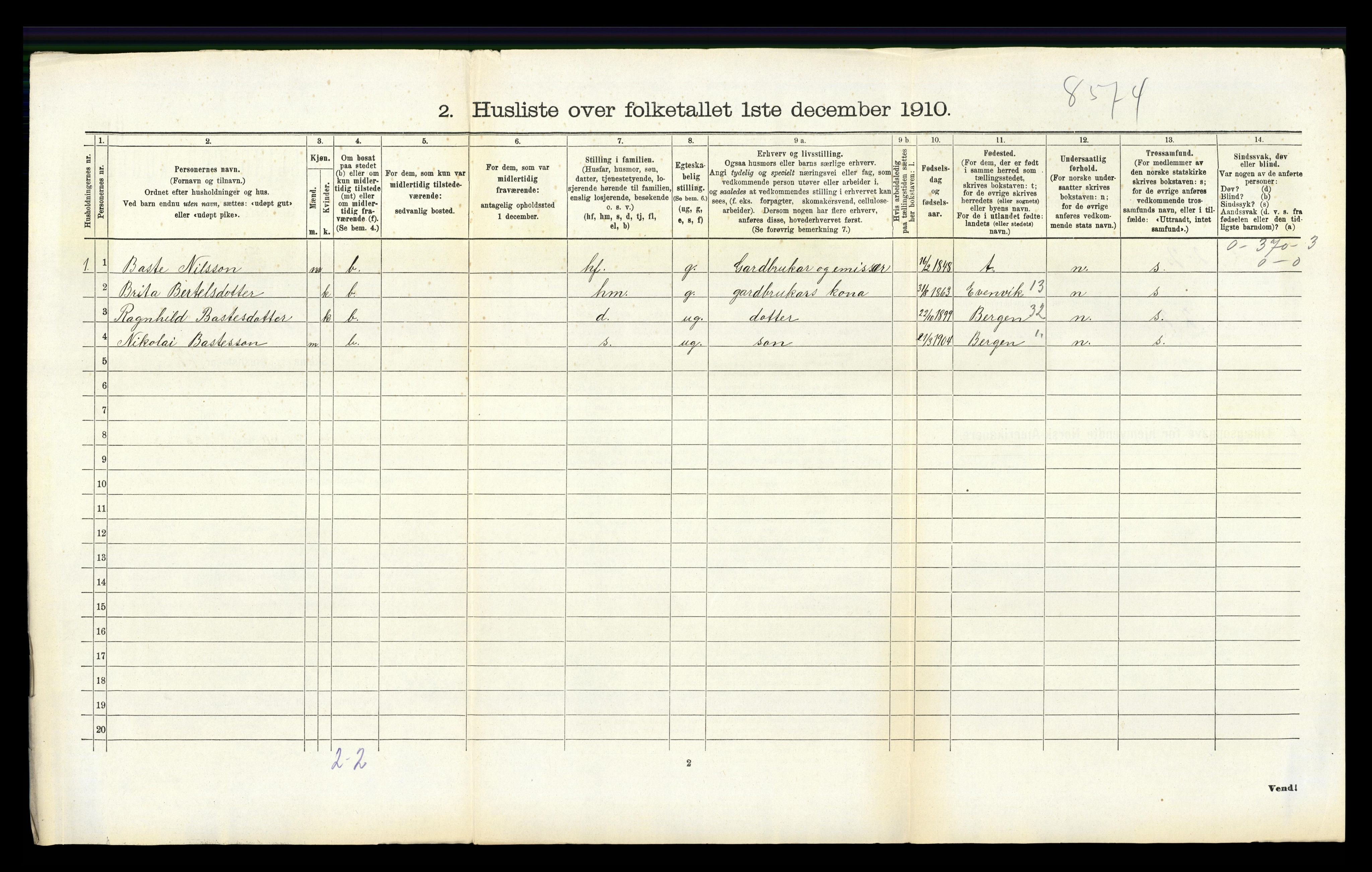 RA, 1910 census for Hamre, 1910, p. 107