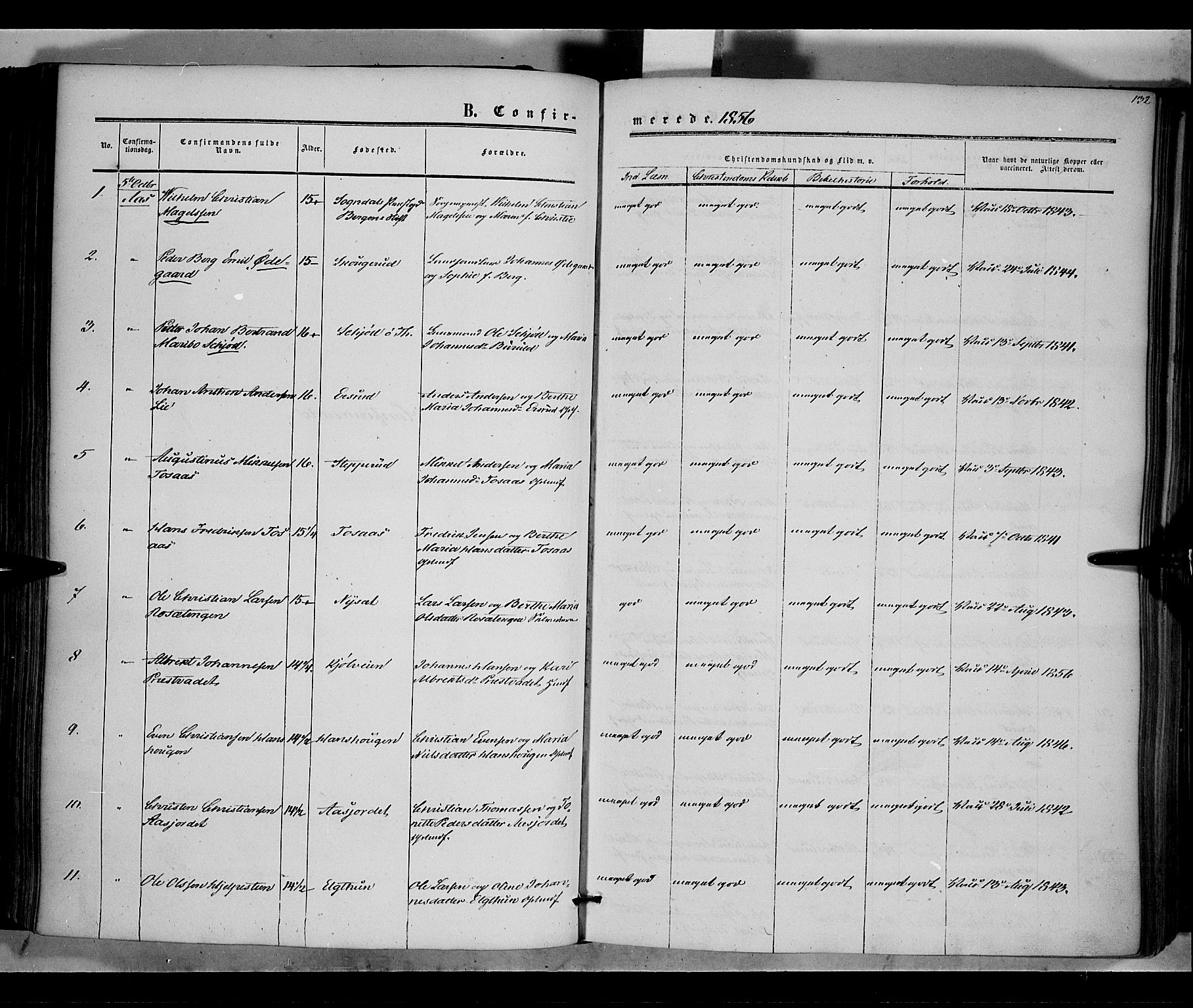 Vestre Toten prestekontor, SAH/PREST-108/H/Ha/Haa/L0006: Parish register (official) no. 6, 1856-1861, p. 132