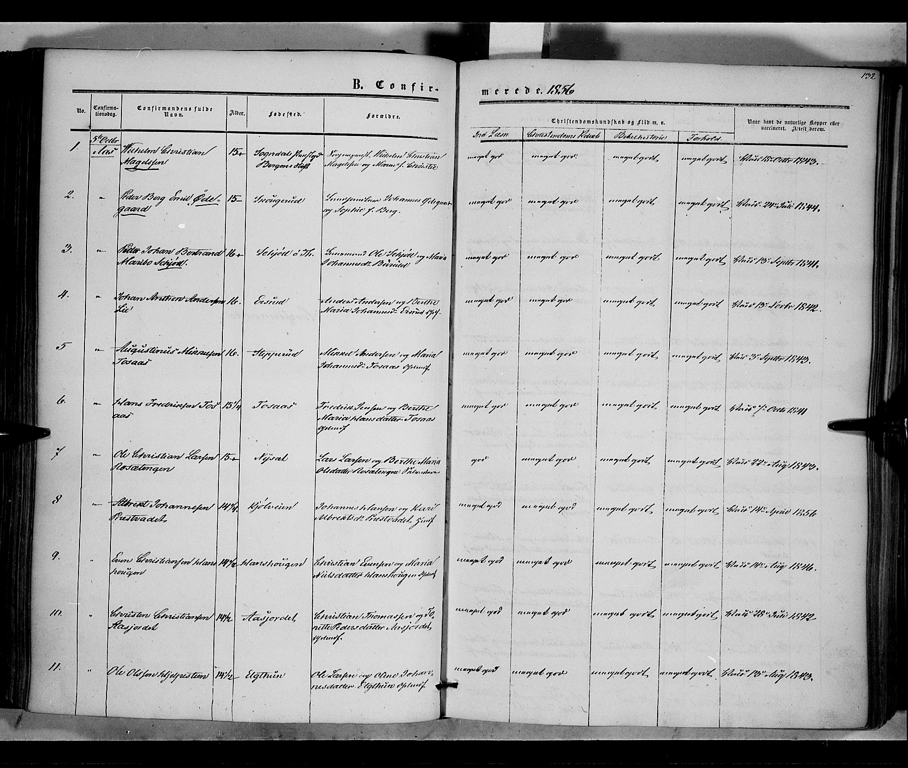 Vestre Toten prestekontor, AV/SAH-PREST-108/H/Ha/Haa/L0006: Parish register (official) no. 6, 1856-1861, p. 132