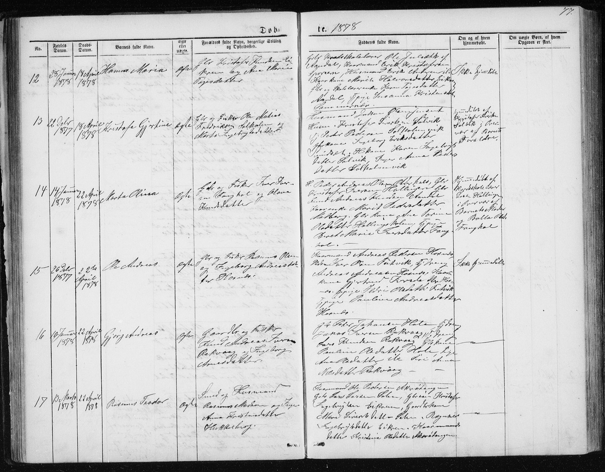 Ministerialprotokoller, klokkerbøker og fødselsregistre - Møre og Romsdal, AV/SAT-A-1454/560/L0724: Parish register (copy) no. 560C01, 1867-1892, p. 77