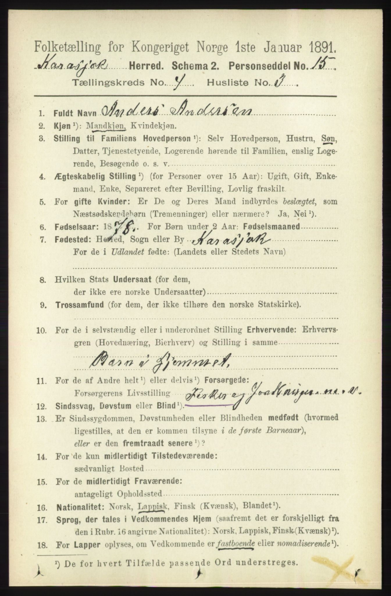 RA, 1891 census for 2021 Karasjok, 1891, p. 720