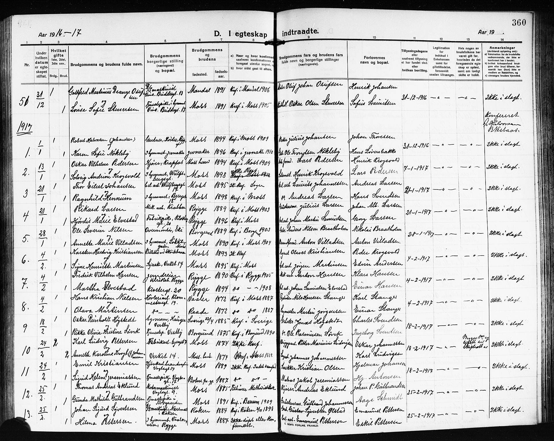 Moss prestekontor Kirkebøker, AV/SAO-A-2003/G/Ga/L0008: Parish register (copy) no. I 8, 1913-1923, p. 360