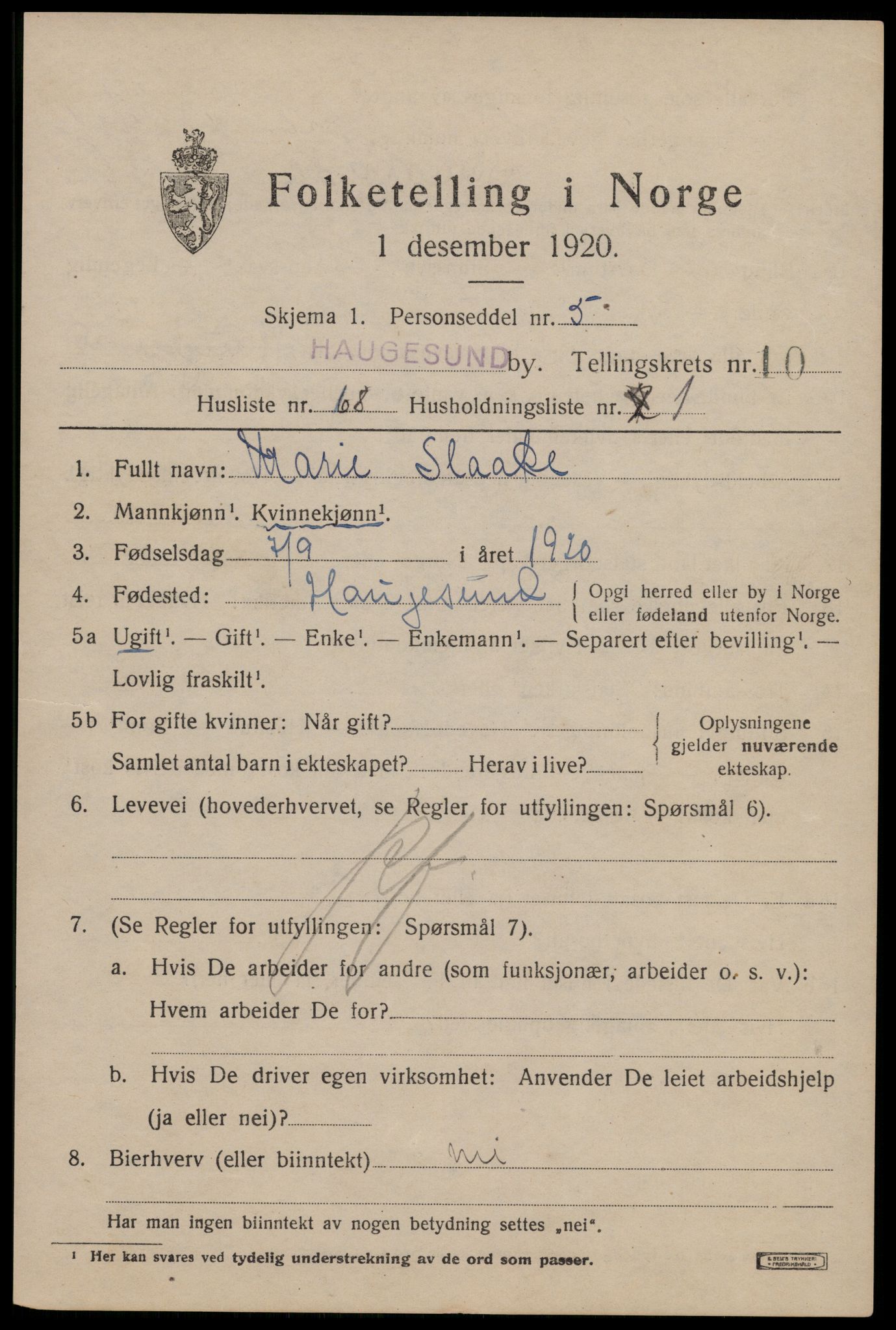 SAST, 1920 census for Haugesund, 1920, p. 34633