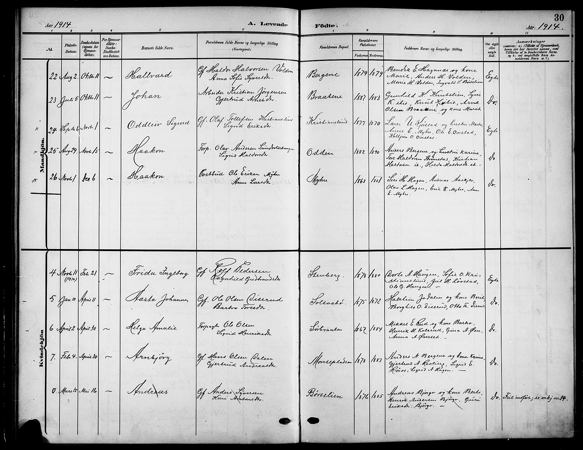 Nord-Aurdal prestekontor, SAH/PREST-132/H/Ha/Hab/L0012: Parish register (copy) no. 12, 1907-1920, p. 30