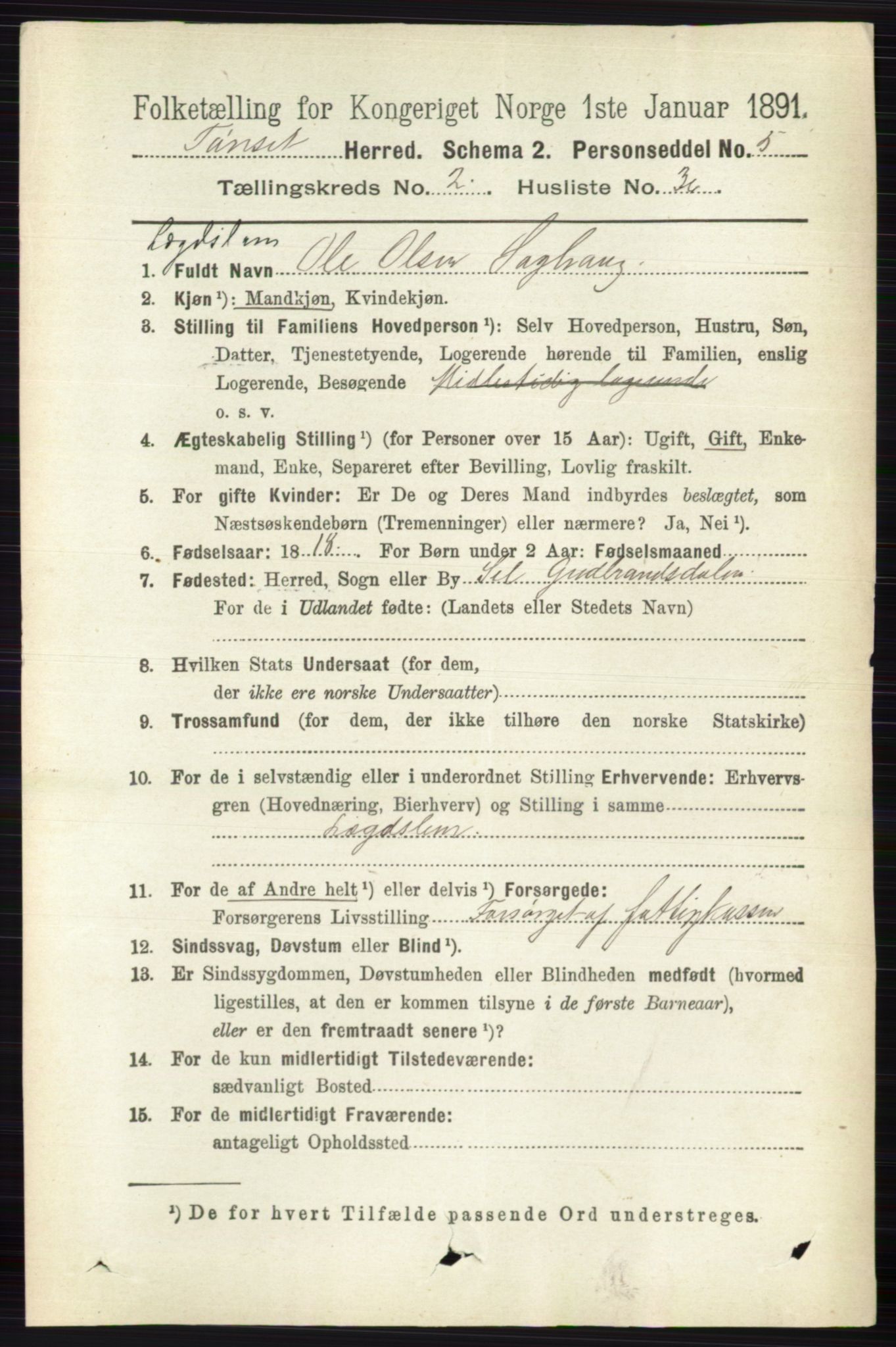 RA, 1891 census for 0437 Tynset, 1891, p. 540