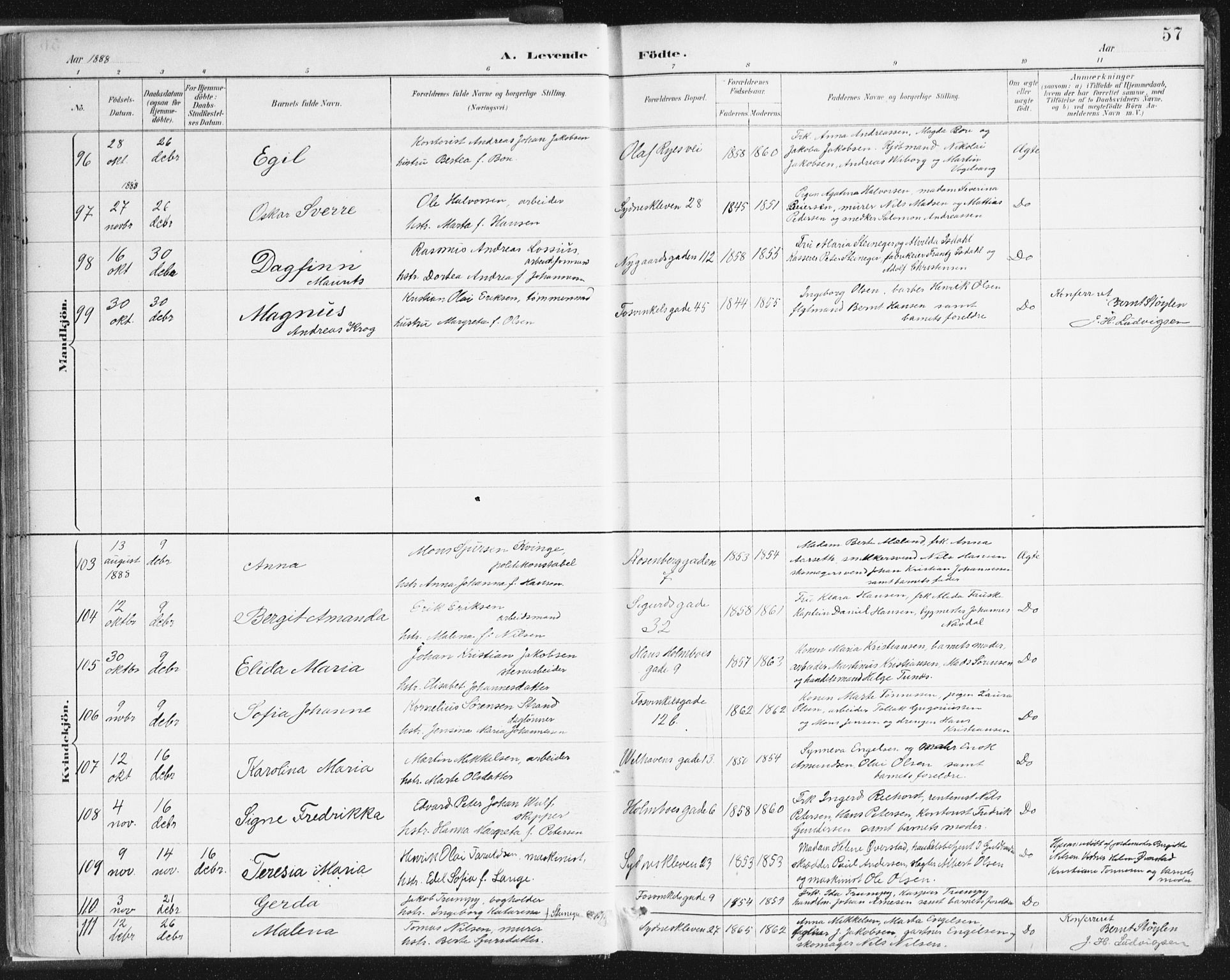Johanneskirken sokneprestembete, SAB/A-76001/H/Haa/L0001: Parish register (official) no. A 1, 1885-1900, p. 57