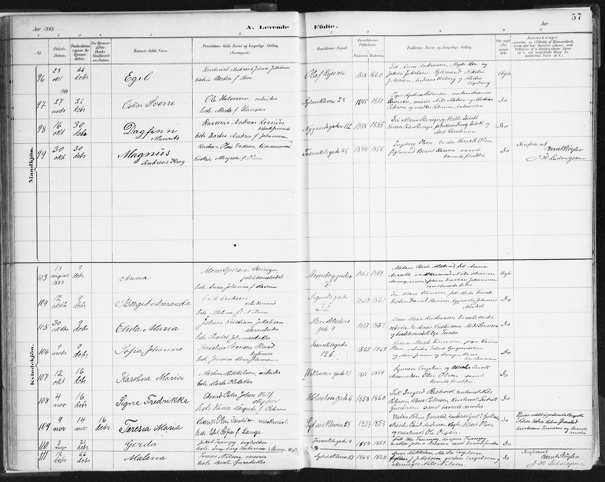 Johanneskirken sokneprestembete, AV/SAB-A-76001/H/Haa/L0001: Parish register (official) no. A 1, 1885-1900, p. 57