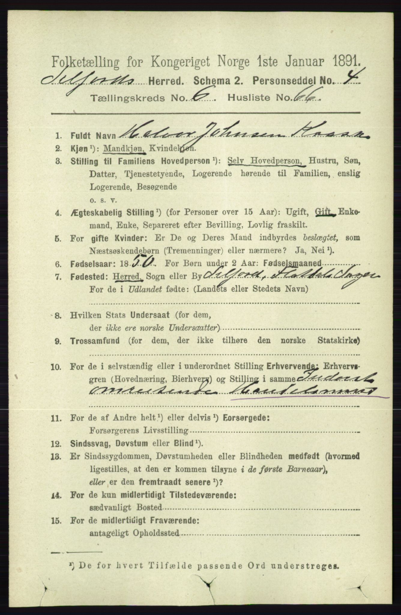 RA, 1891 census for 0828 Seljord, 1891, p. 2552