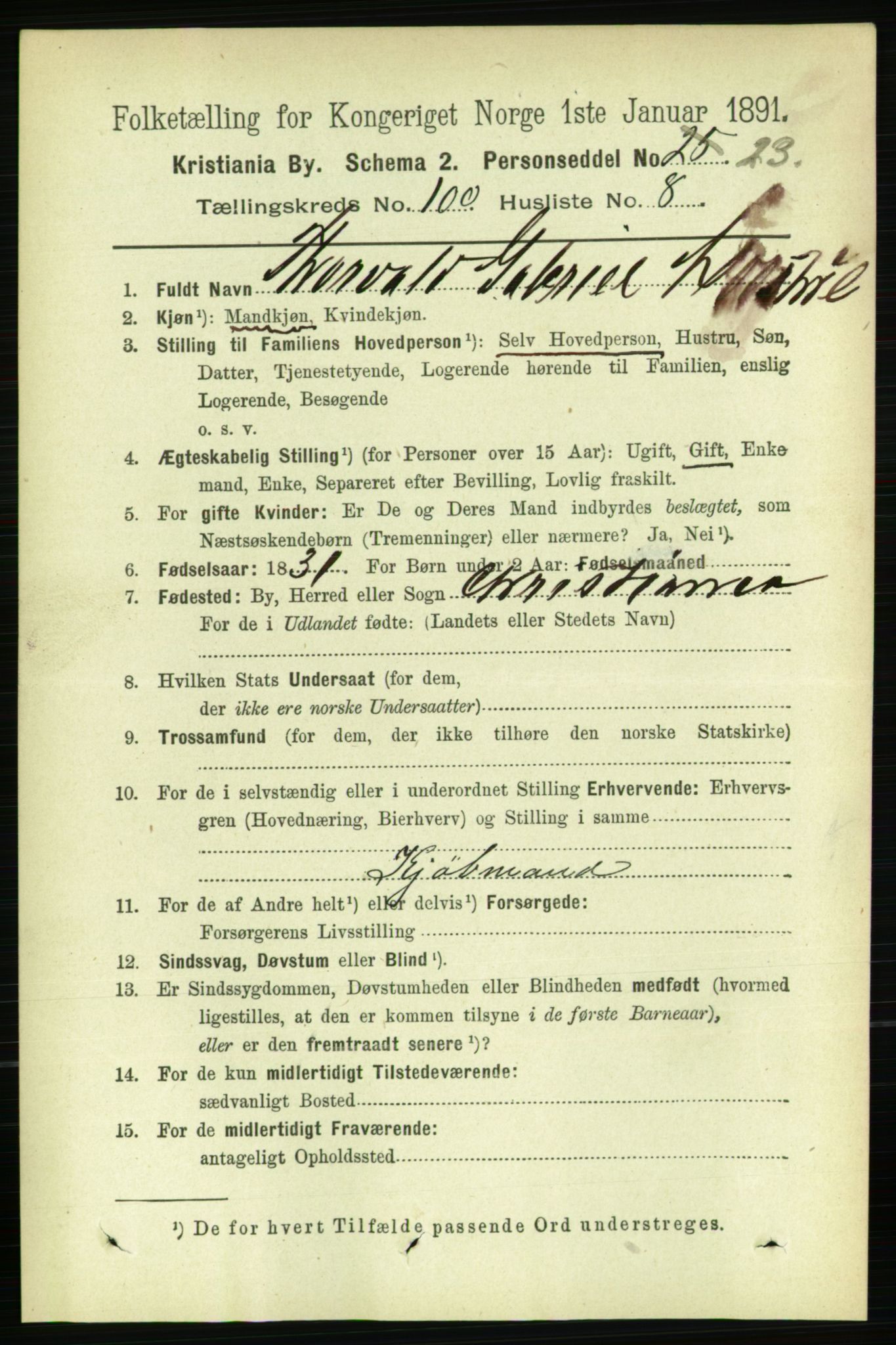 RA, 1891 census for 0301 Kristiania, 1891, p. 49522