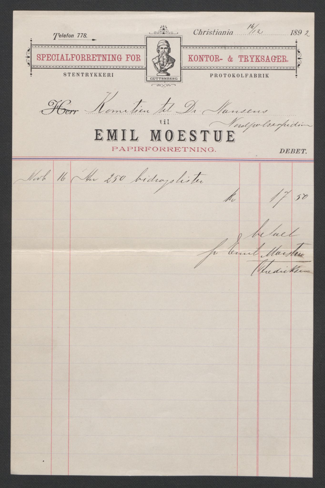 Arbeidskomitéen for Fridtjof Nansens polarekspedisjon, AV/RA-PA-0061/D/L0001/0002: Pengeinnsamlingen / Korrespondanse, utkast, lister, bilag m.m., 1892-1893, p. 6