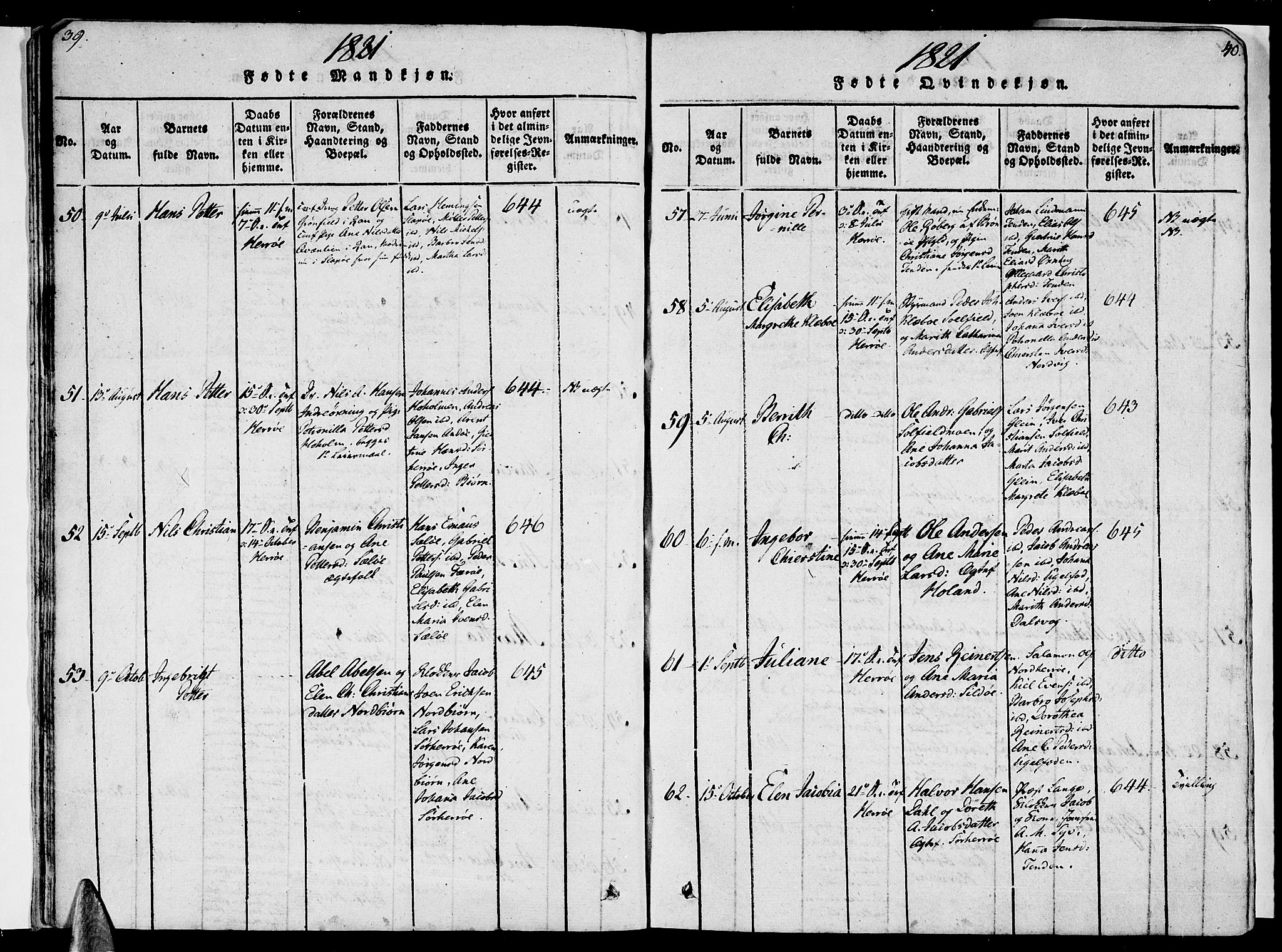 Ministerialprotokoller, klokkerbøker og fødselsregistre - Nordland, SAT/A-1459/830/L0445: Parish register (official) no. 830A09, 1820-1830, p. 39-40
