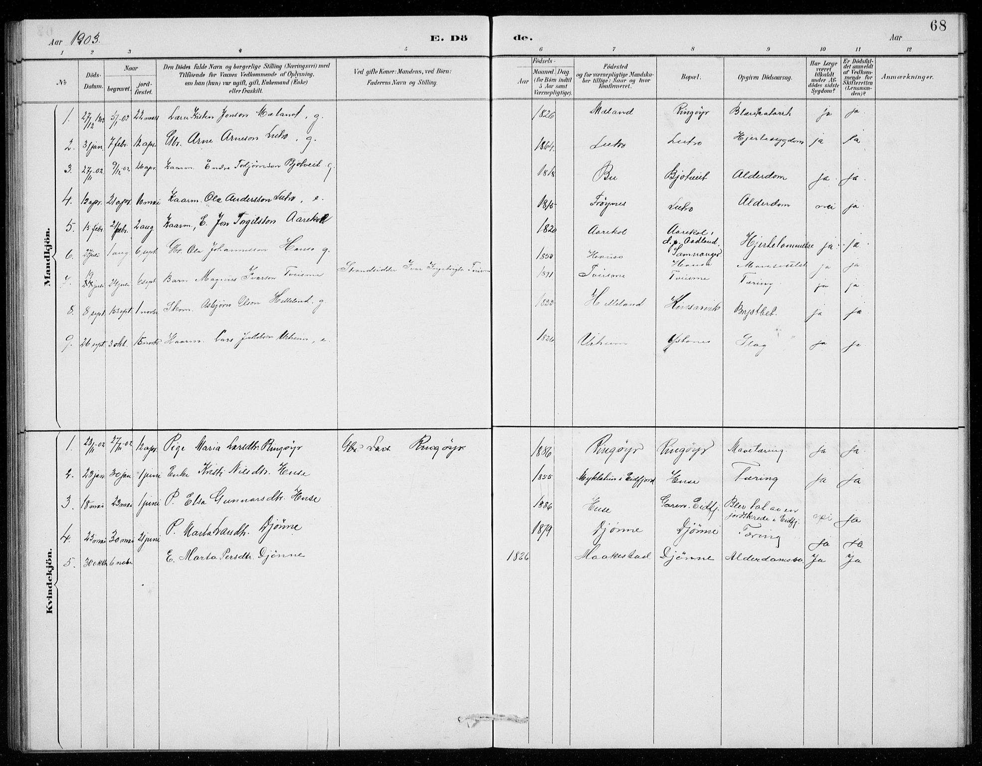 Ullensvang sokneprestembete, SAB/A-78701/H/Hab: Parish register (copy) no. E  9, 1886-1938, p. 68