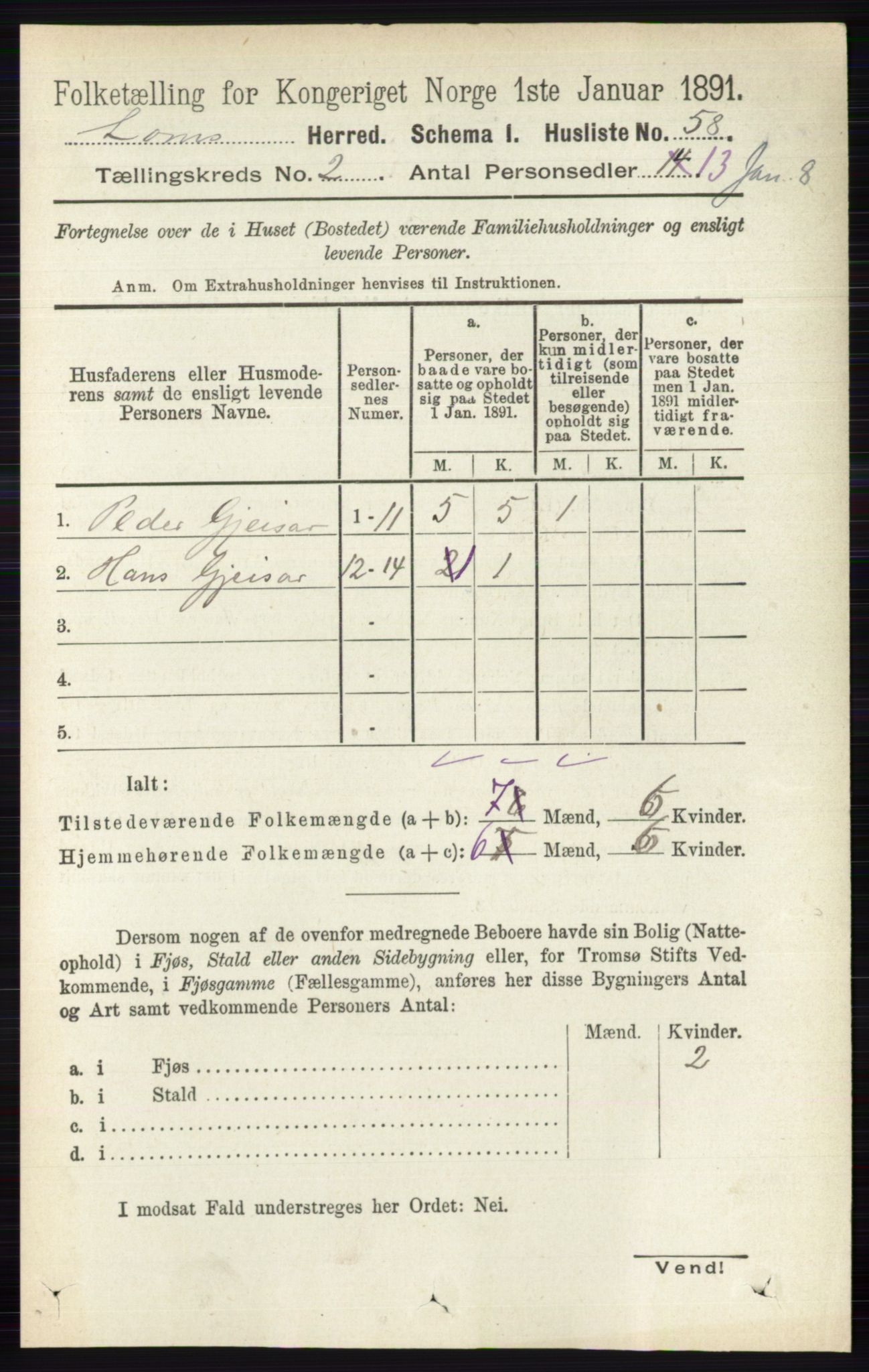 RA, 1891 census for 0514 Lom, 1891, p. 776