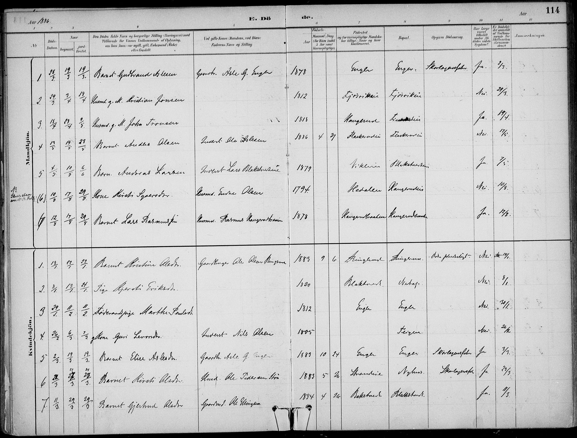 Ådal kirkebøker, SAKO/A-248/F/Fa/L0003: Parish register (official) no. I 3, 1884-1903, p. 114