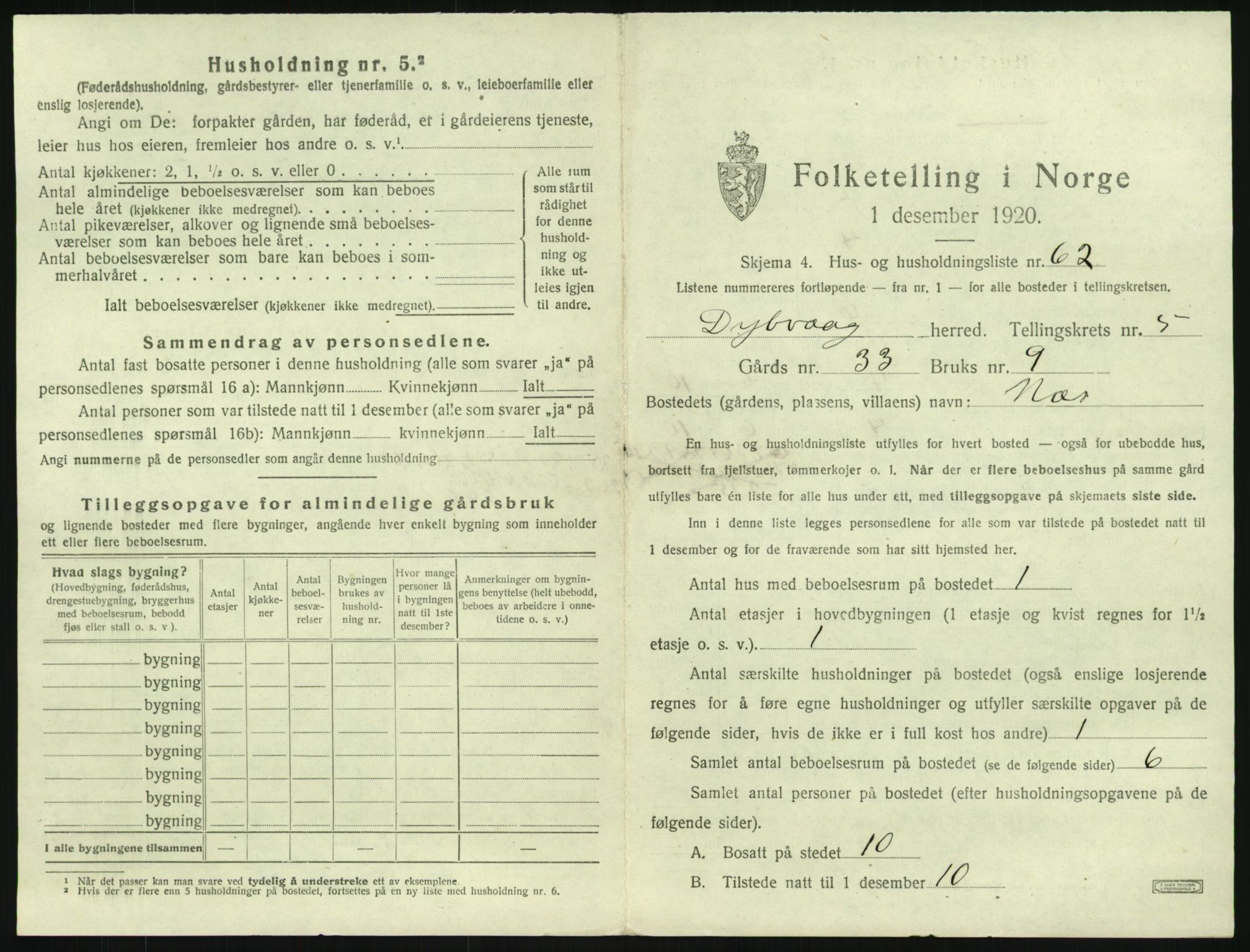 SAK, 1920 census for Dypvåg, 1920, p. 895