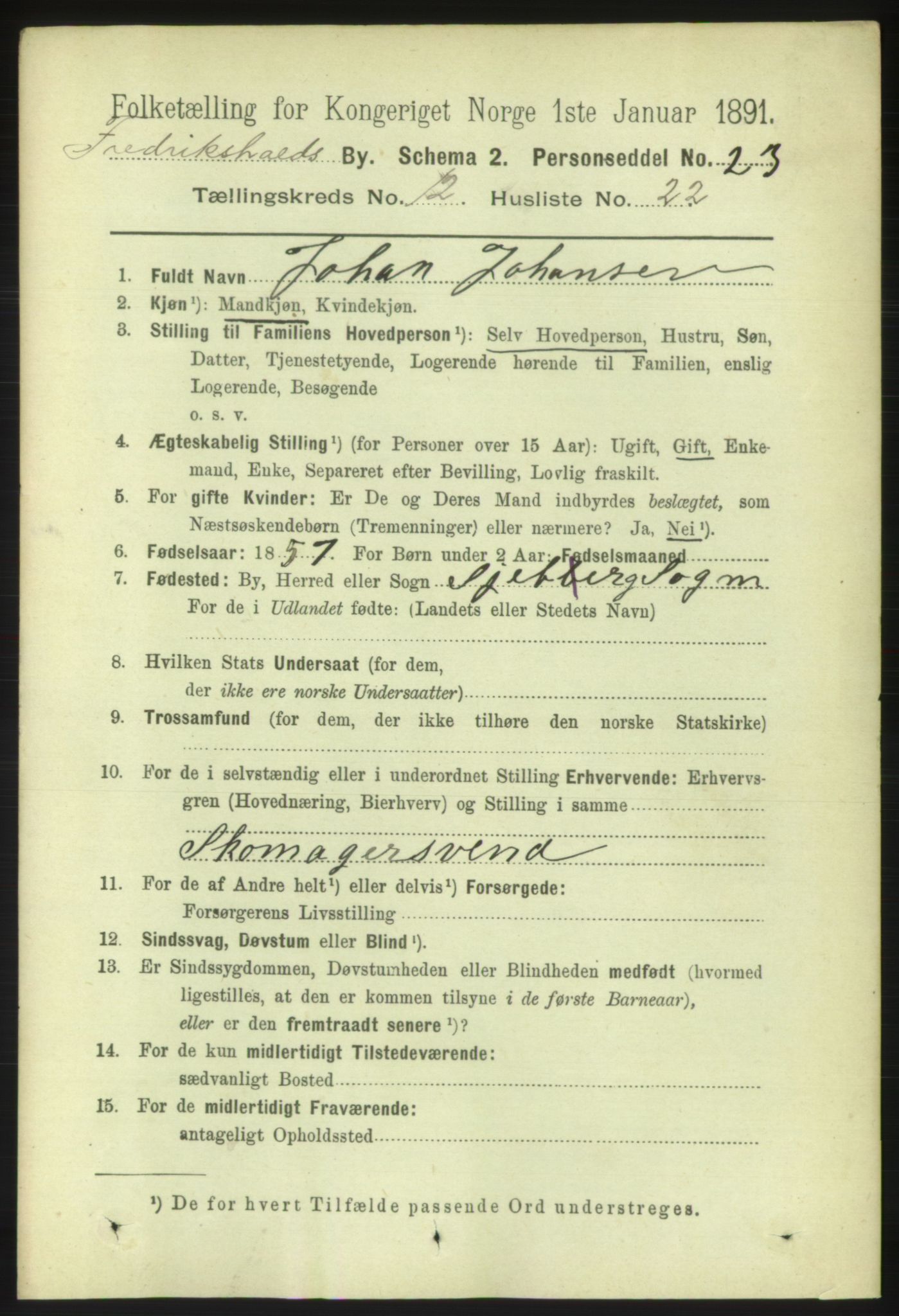 RA, 1891 census for 0101 Fredrikshald, 1891, p. 8558