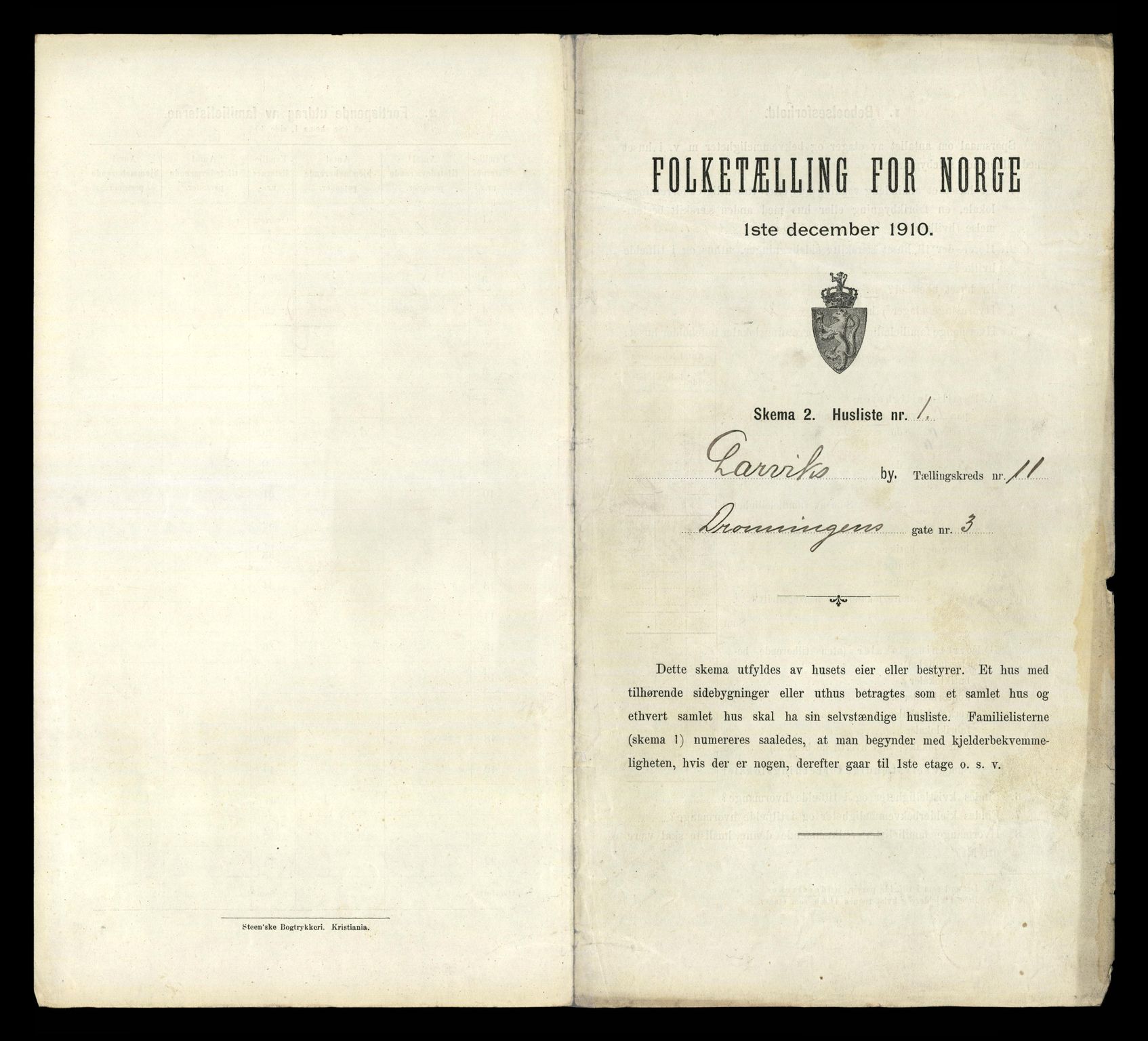 RA, 1910 census for Larvik, 1910, p. 3461