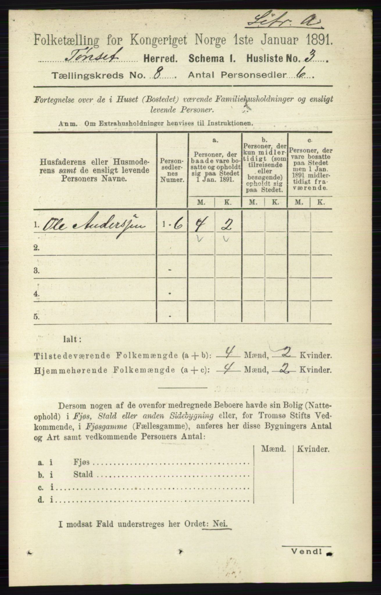 RA, 1891 census for 0437 Tynset, 1891, p. 2034