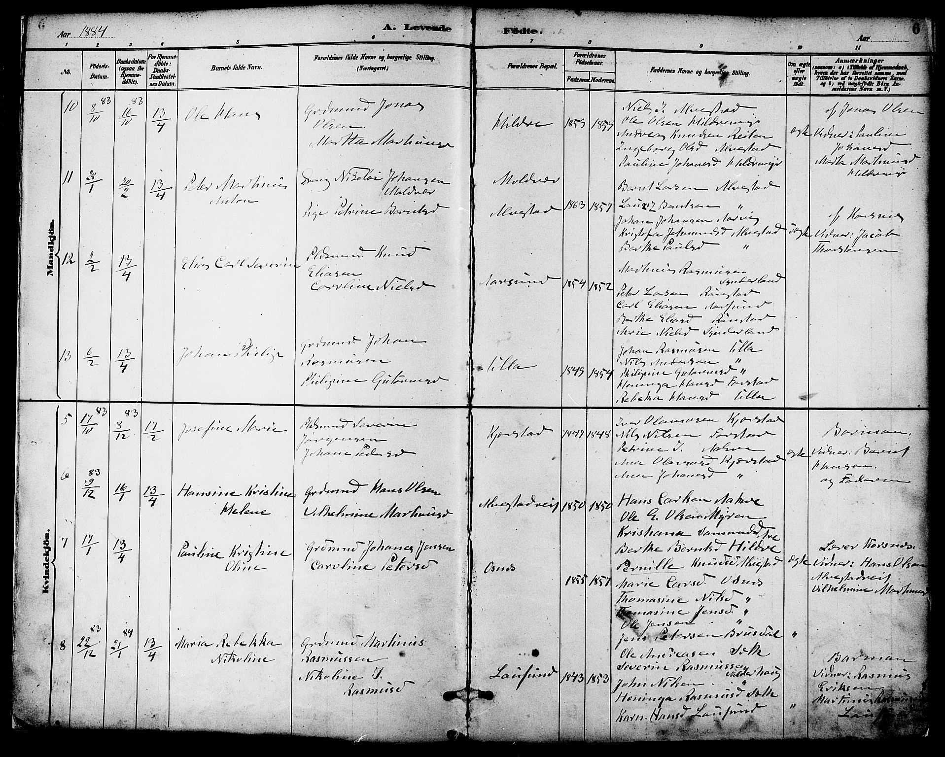 Ministerialprotokoller, klokkerbøker og fødselsregistre - Møre og Romsdal, AV/SAT-A-1454/536/L0501: Parish register (official) no. 536A10, 1884-1896, p. 6